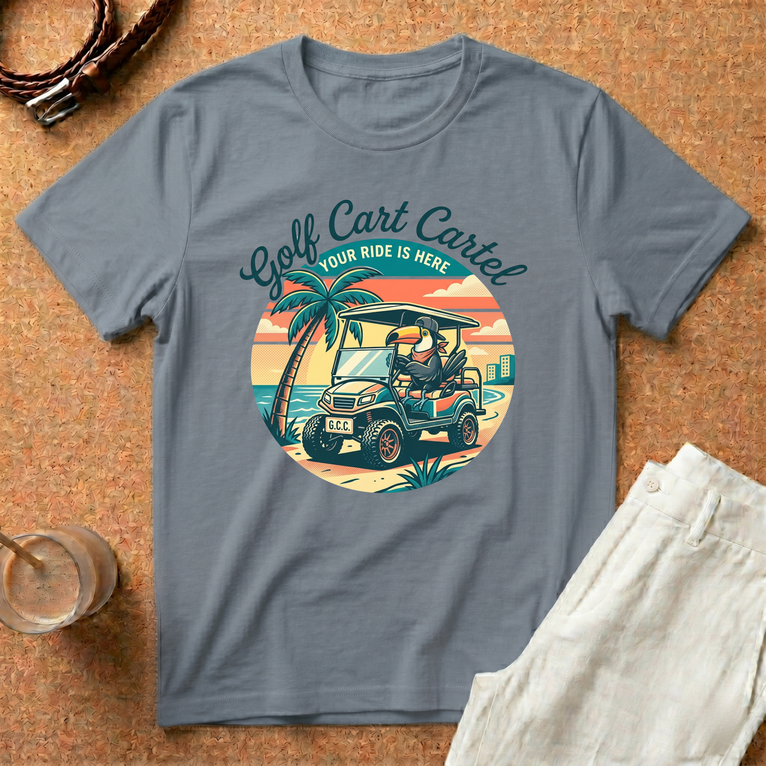 Golf Cart Cartel T-Shirt — Retro Beach Golf Cart Tee ("Your Ride Is Here")