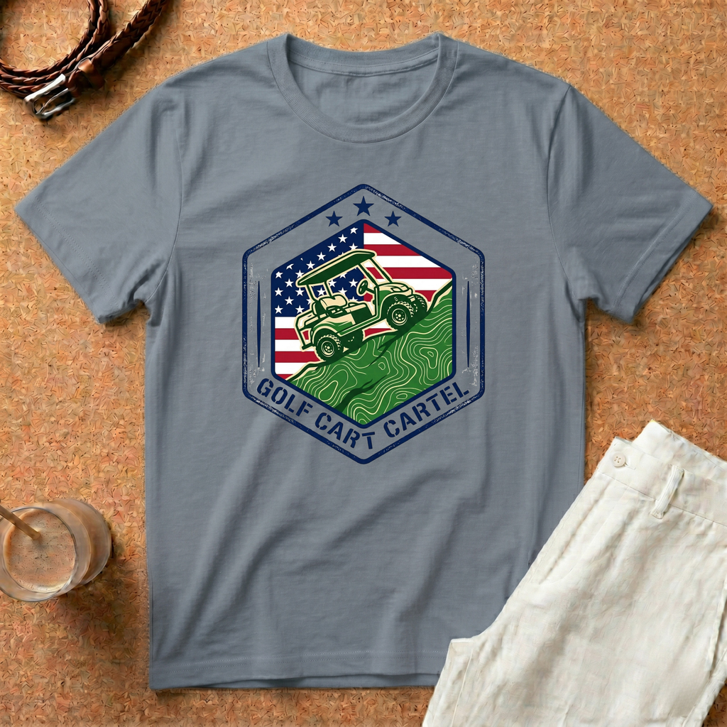 Golf Cart Cartel T‑Shirt — Patriotic American Flag Off‑Road Golf Cart Tee