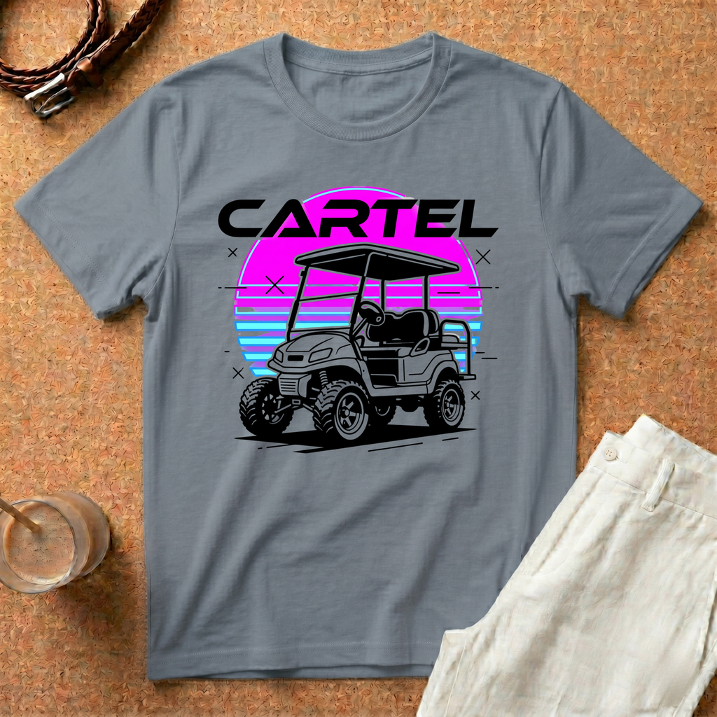 Cartel Golf Cart Retro 80s Sunset T-Shirt