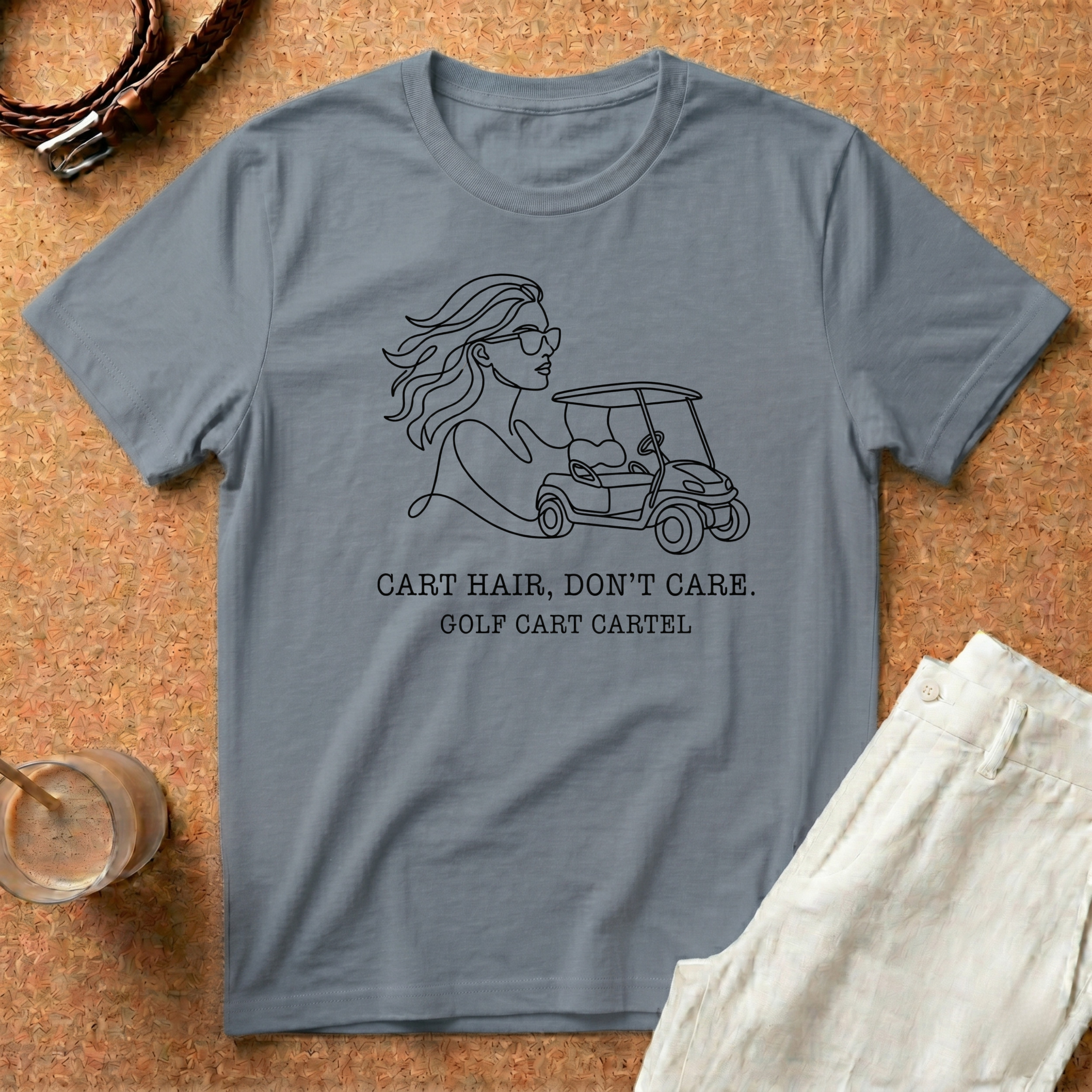 Golf Cart T-Shirt — “Cart Hair, Don’t Care” Graphic Tee for Golf Lovers