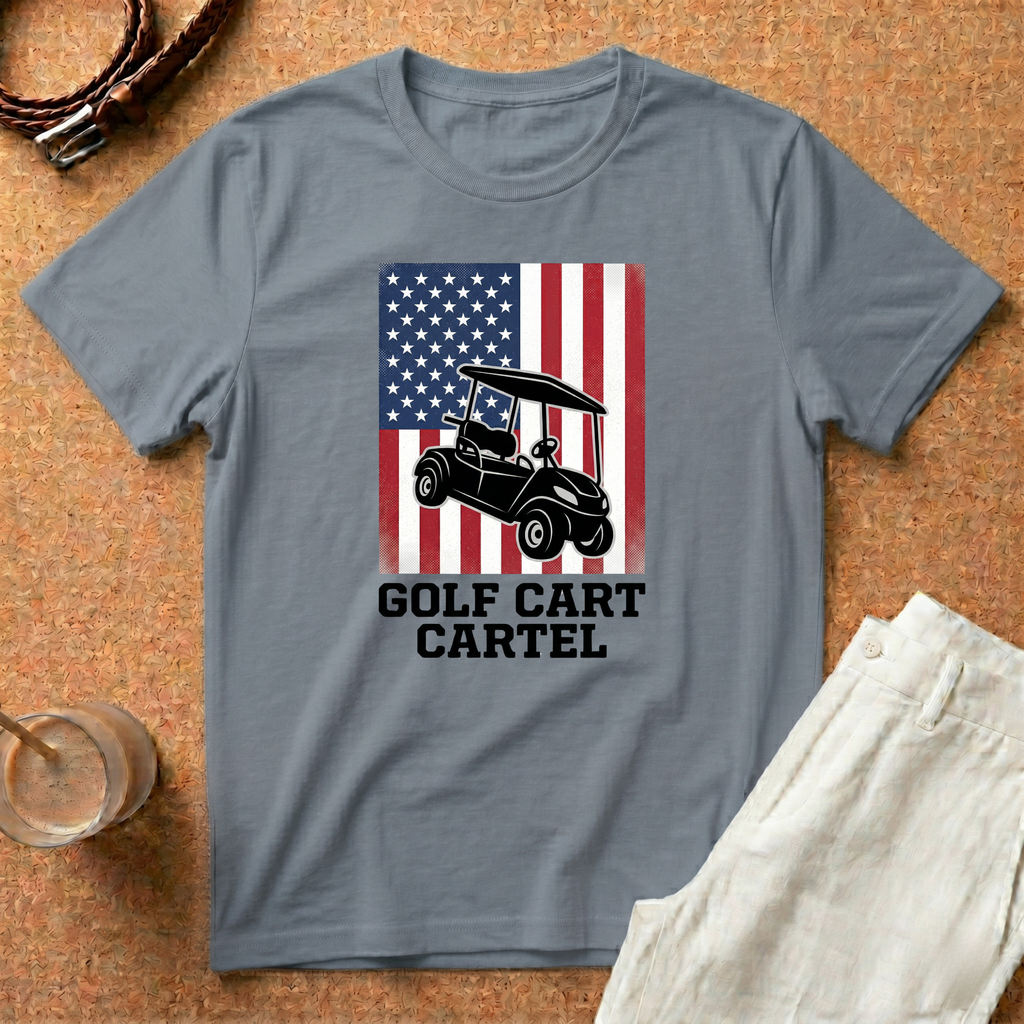 Golf Cart Cartel T-Shirt — "Golf Cart Cartel" American Flag Golf Shirt