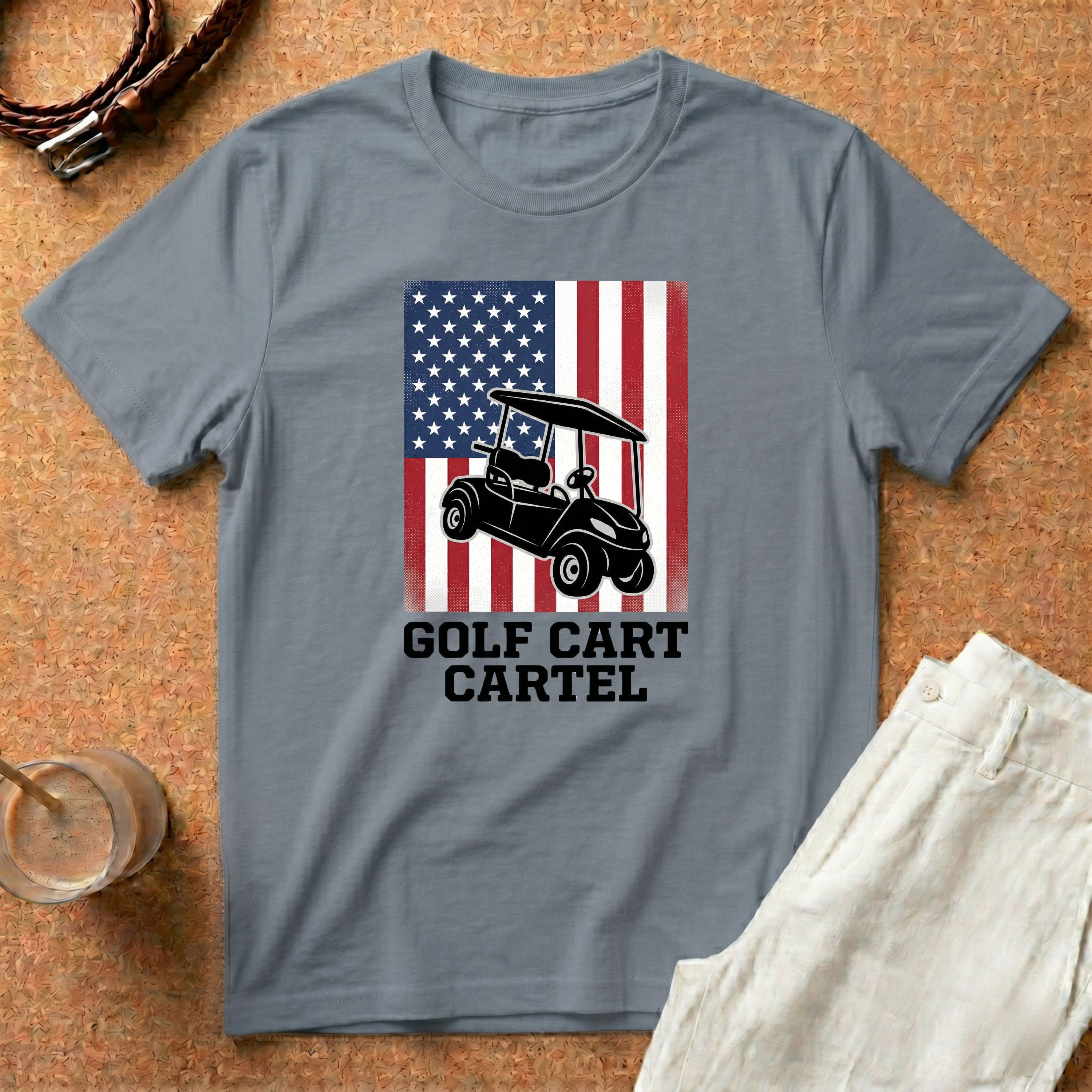 Golf Cart Cartel T-Shirt — "Golf Cart Cartel" American Flag Golf Shirt