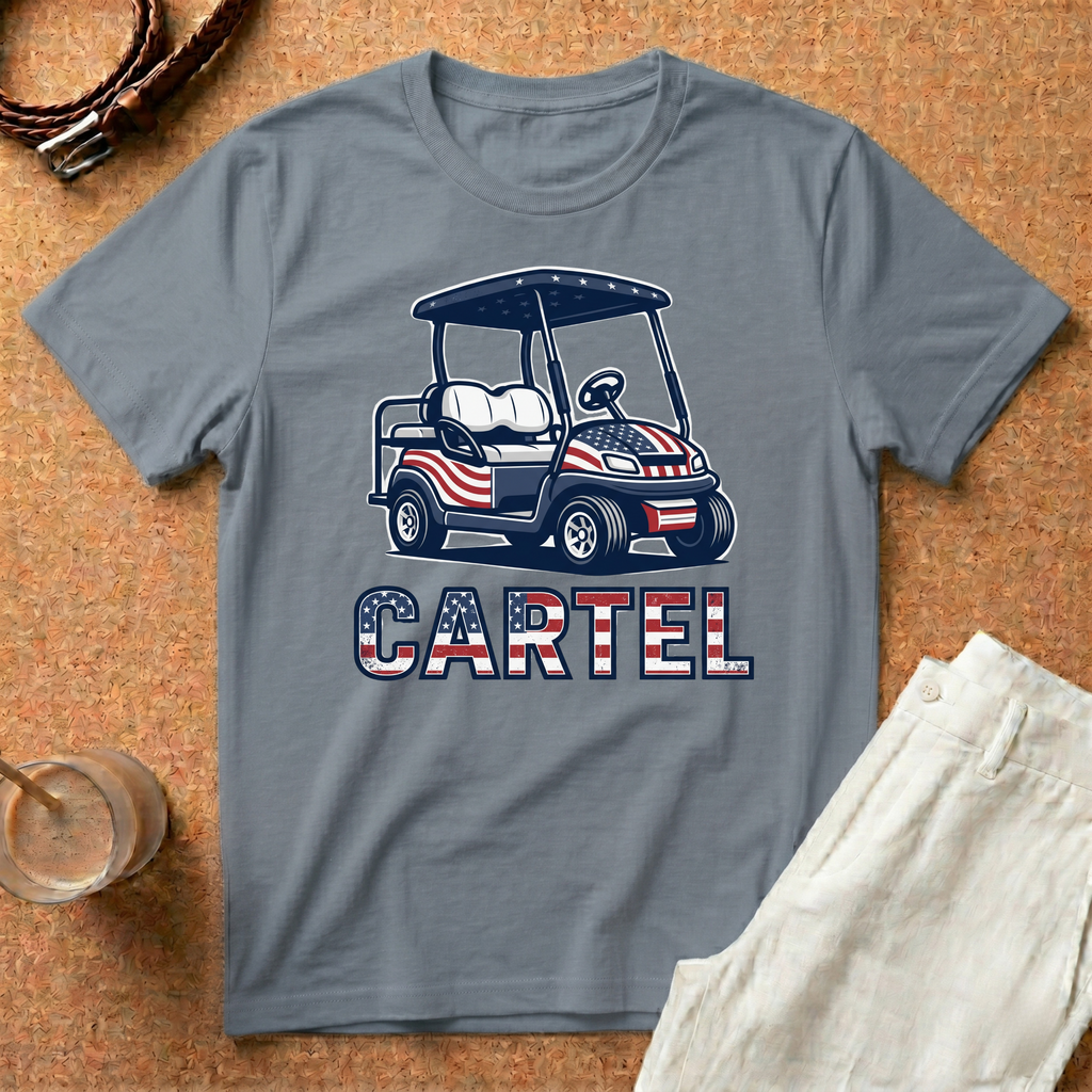 Golf Cart 'Cartel' T-Shirt – Patriotic American Flag Design