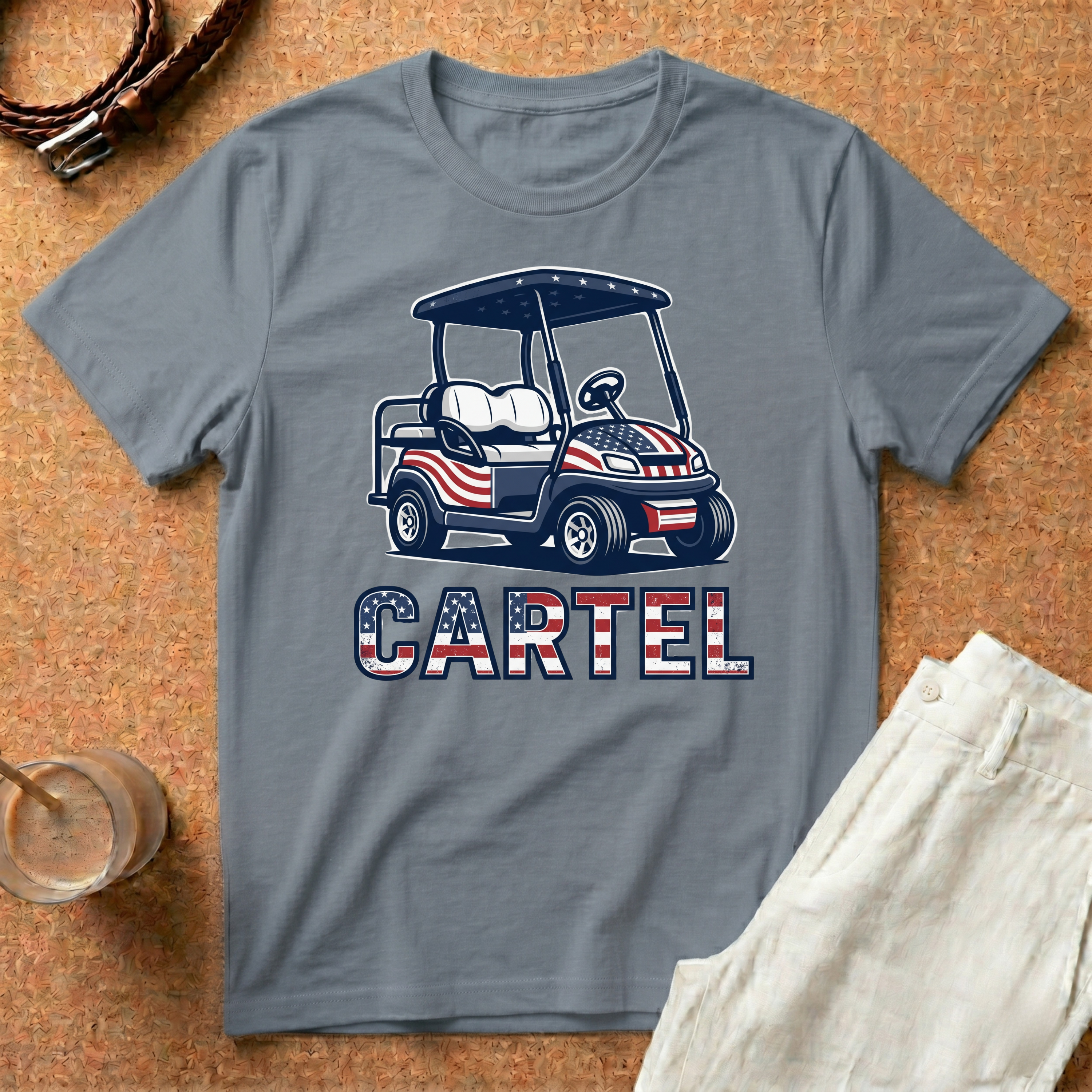 Golf Cart 'Cartel' T-Shirt – Patriotic American Flag Design