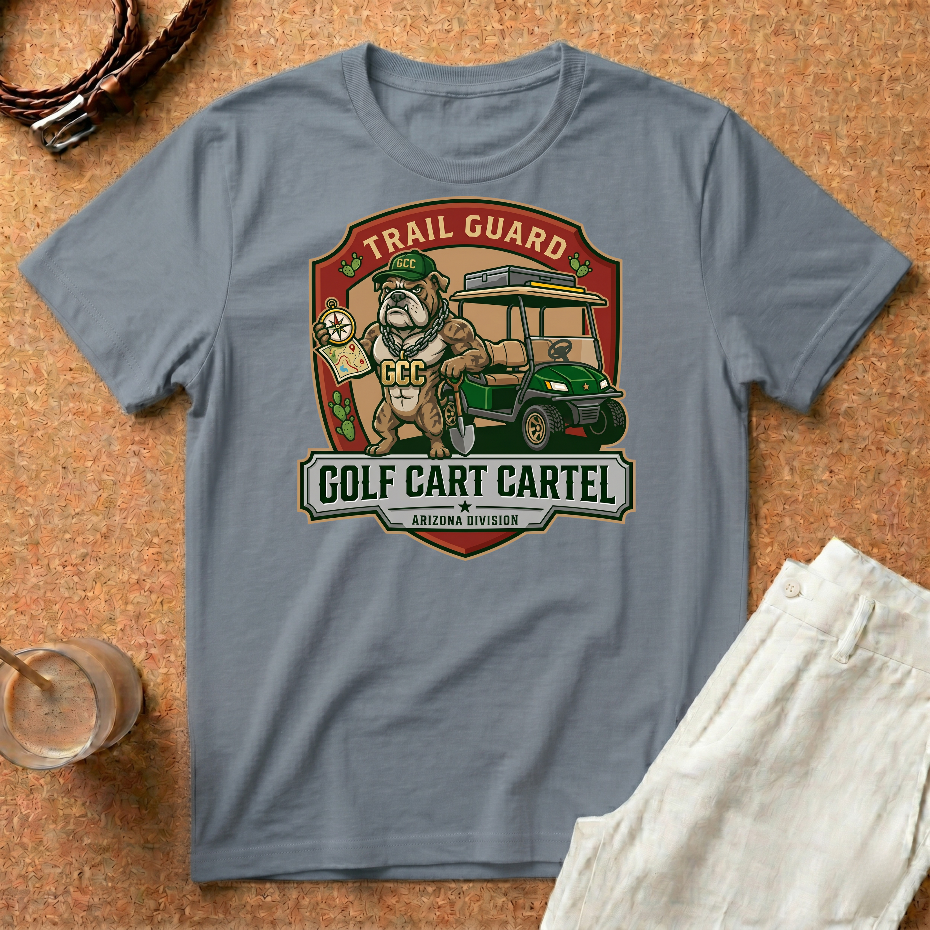 Golf Cart Cartel Trail Guard T-Shirt — Funny Golfing Badge Tee
