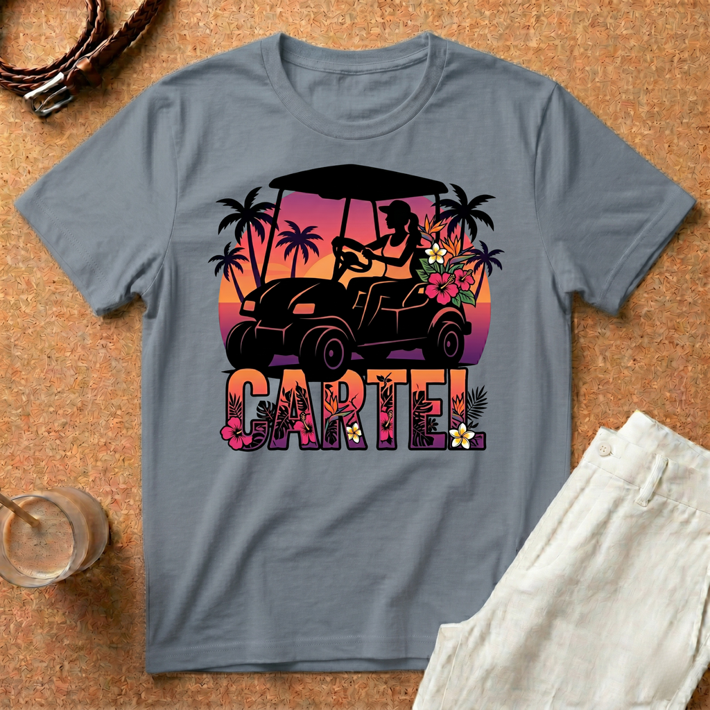 Cartel Golf Cart Sunset T-Shirt — Tropical Palm Beach Vibes