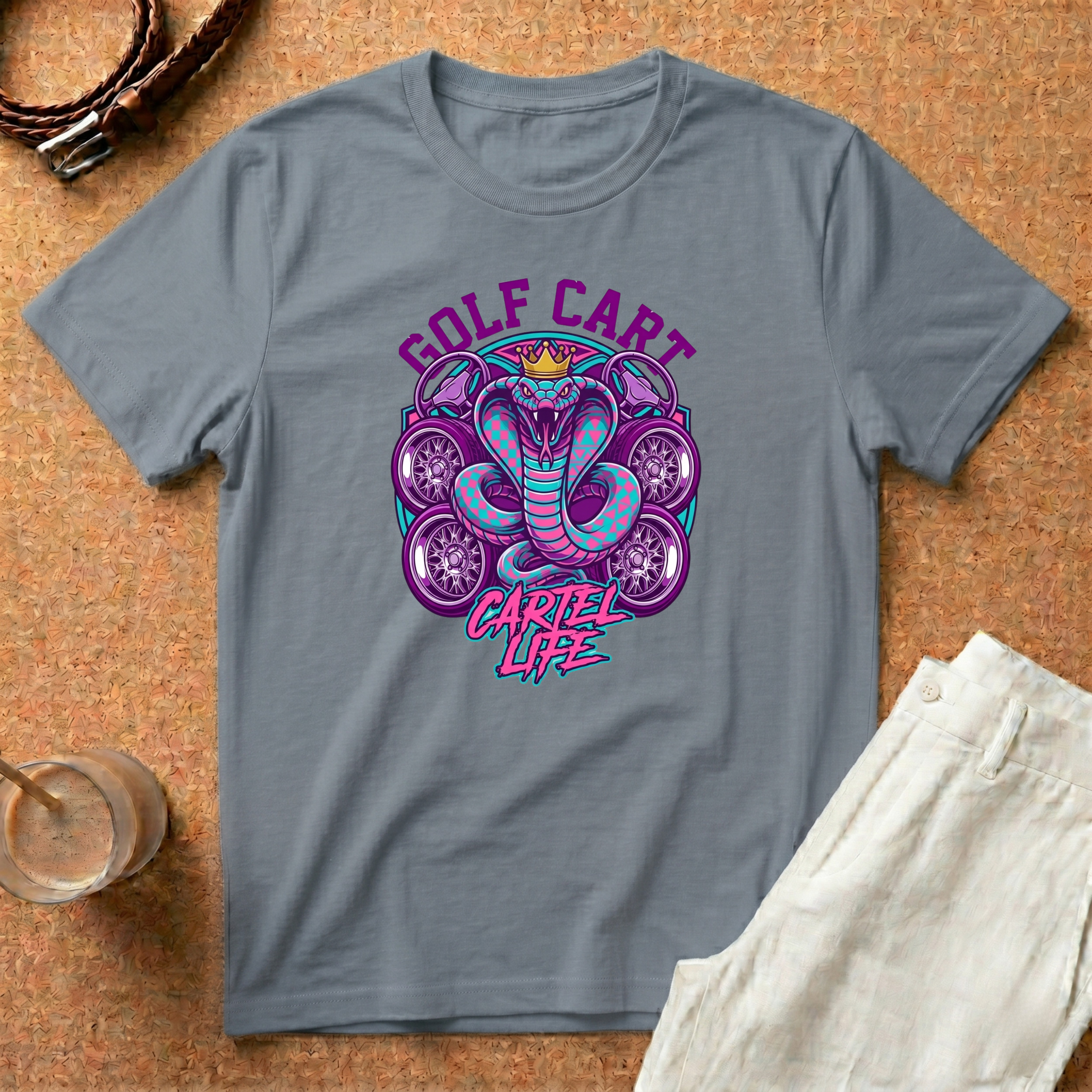 Golf Cart Cobra T-Shirt — 'Cartel Life' Retro Golfing Graphic Tee