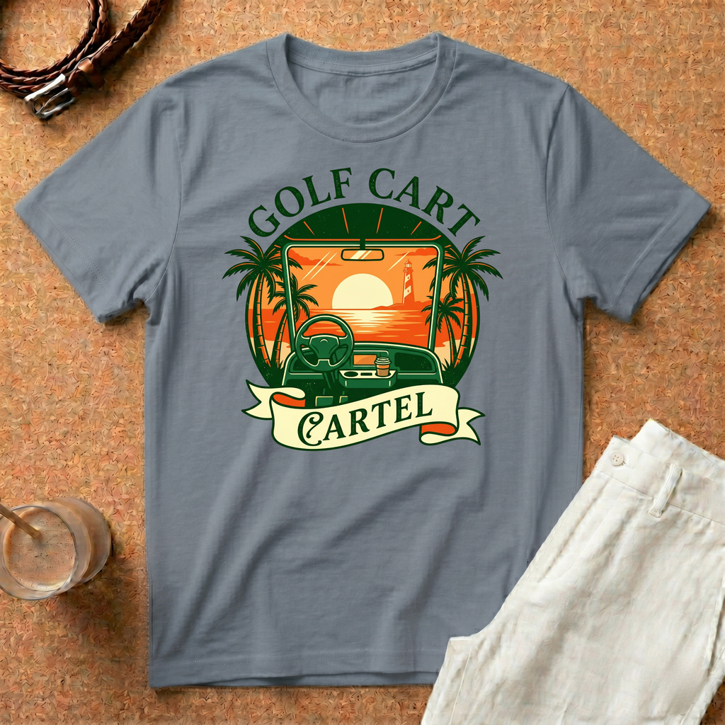 Golf Cart T-Shirt – Retro Sunset 'Golf Cart Cartel' Graphic Tee