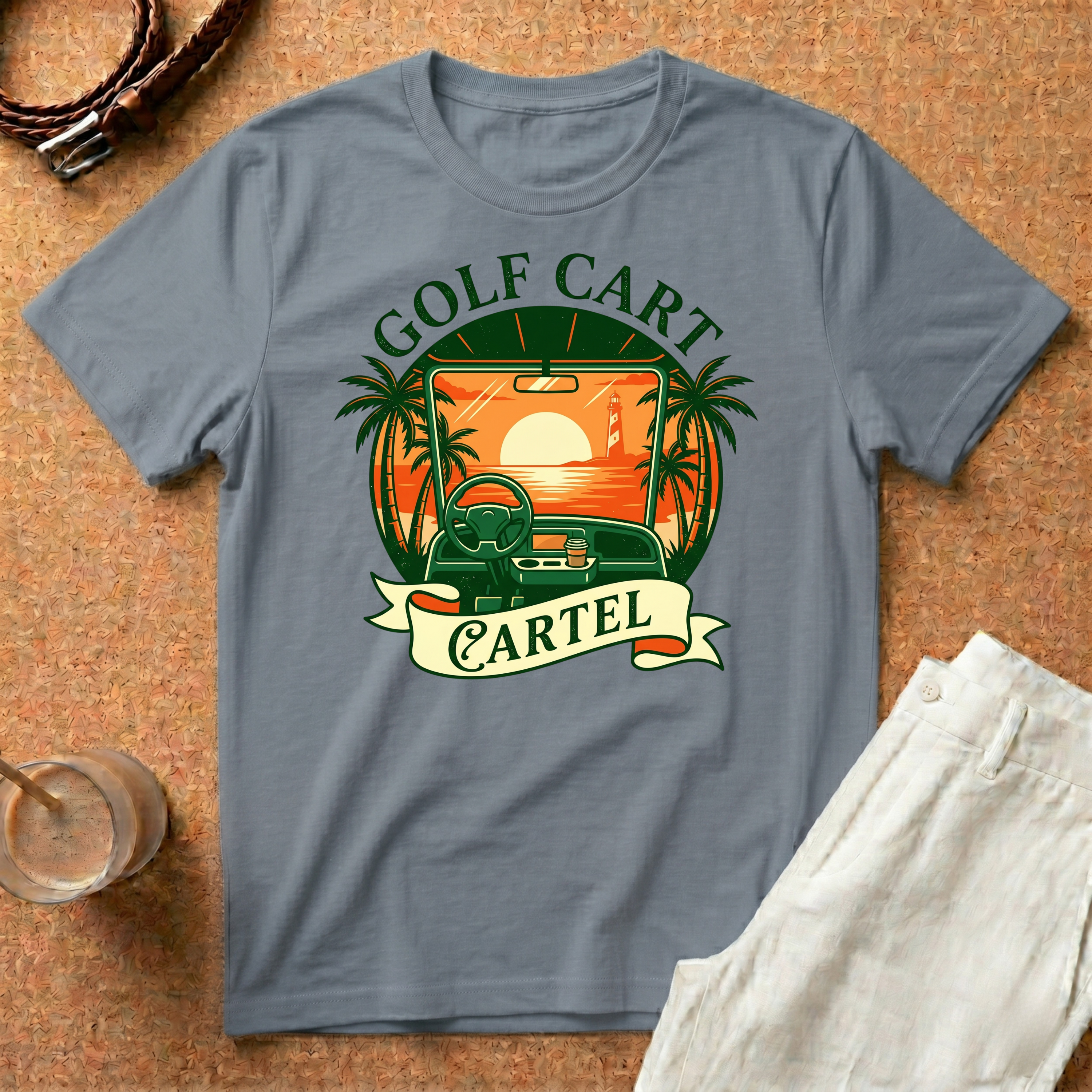 Golf Cart T-Shirt – Retro Sunset 'Golf Cart Cartel' Graphic Tee