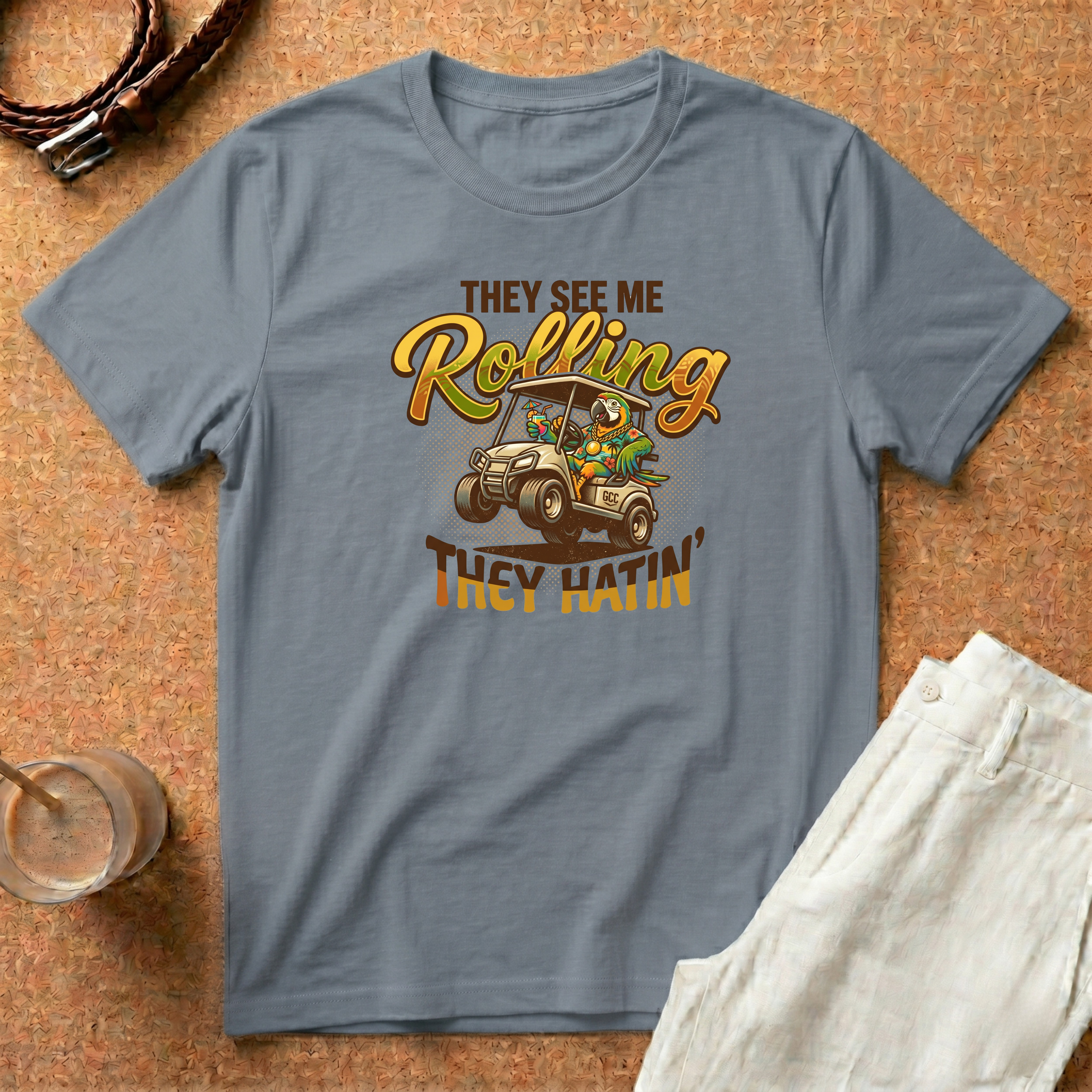 Golf Cart T-Shirt — "They See Me Rolling They Hatin'" Vintage Driving Tee