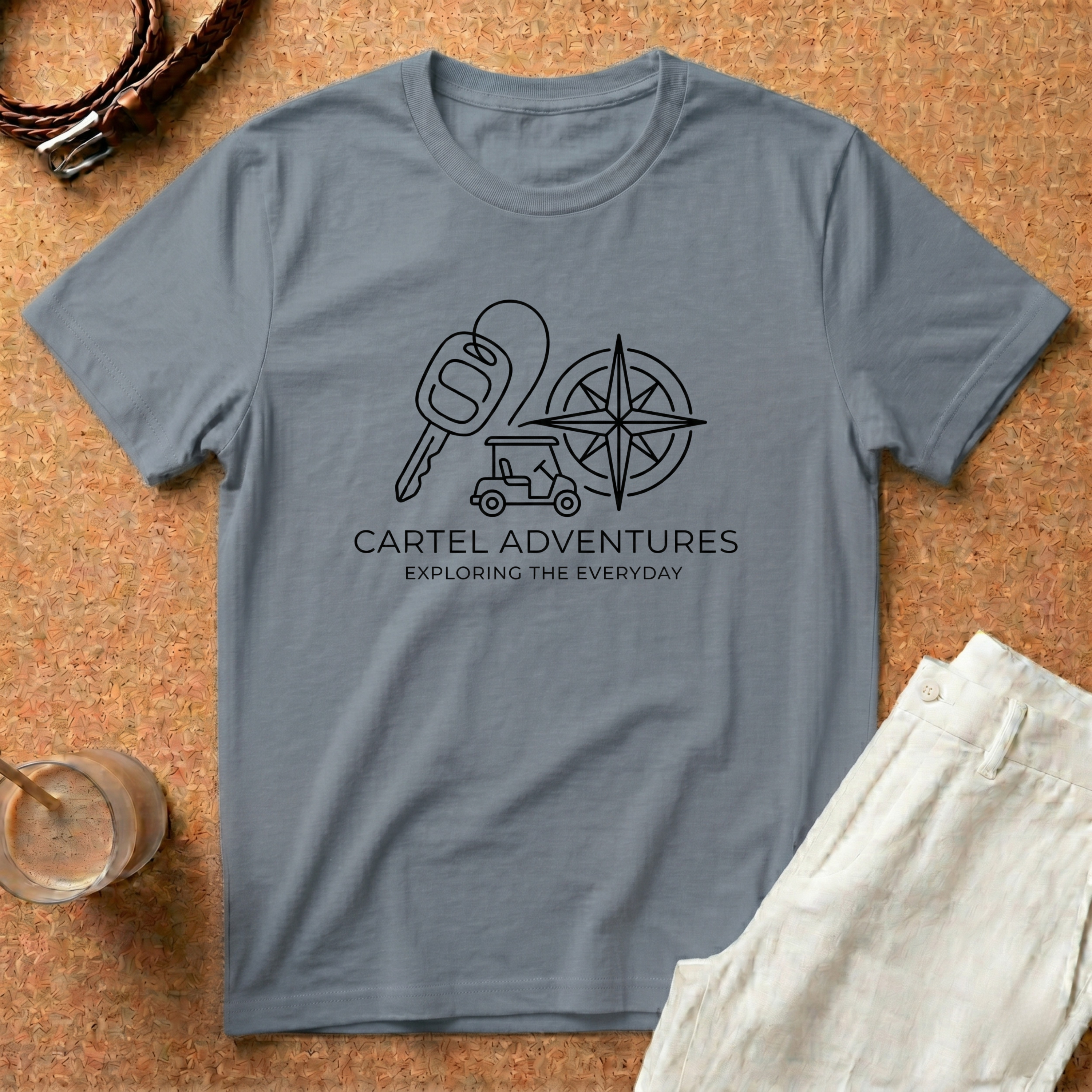 Cartel Adventures T-Shirt – 'Exploring the Everyday' Compass & Keys Travel Tee