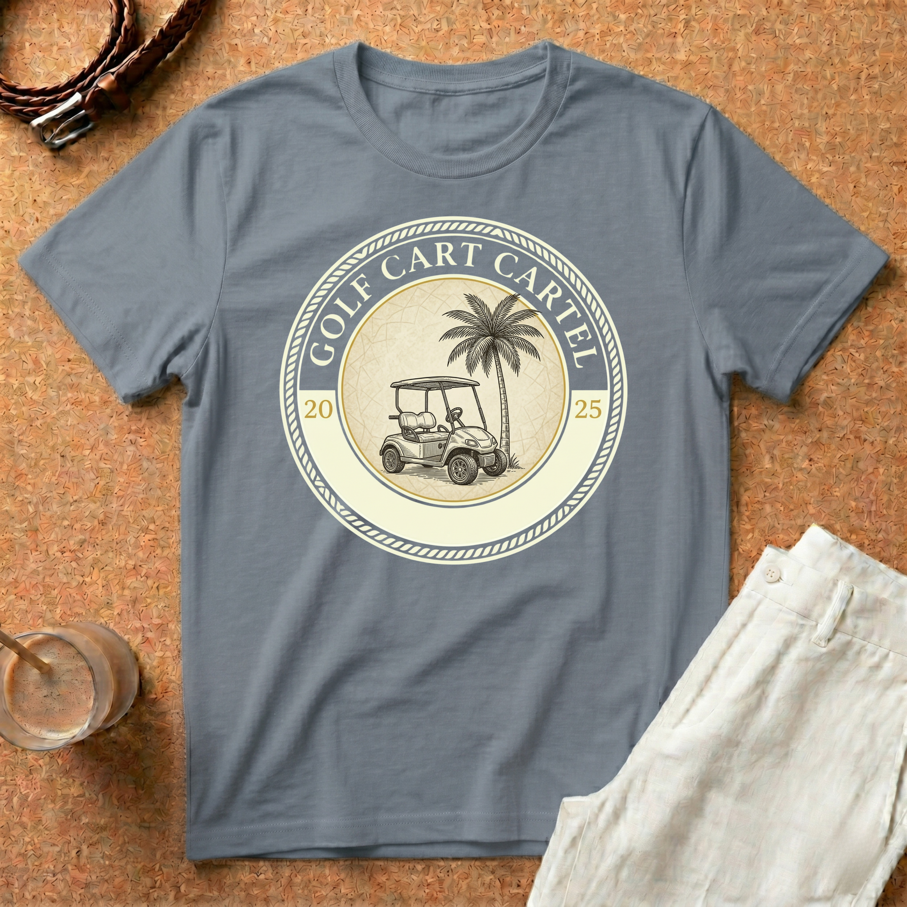 Golf Cart Cartel T-Shirt — Vintage Palm & Cart Design (Since 2025)