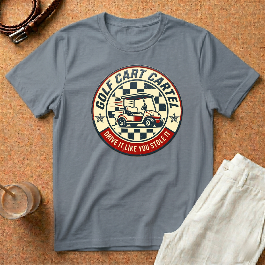 Golf Cart Cartel T-Shirt — "Drive It Like You Stole It" Vintage Golf Tee