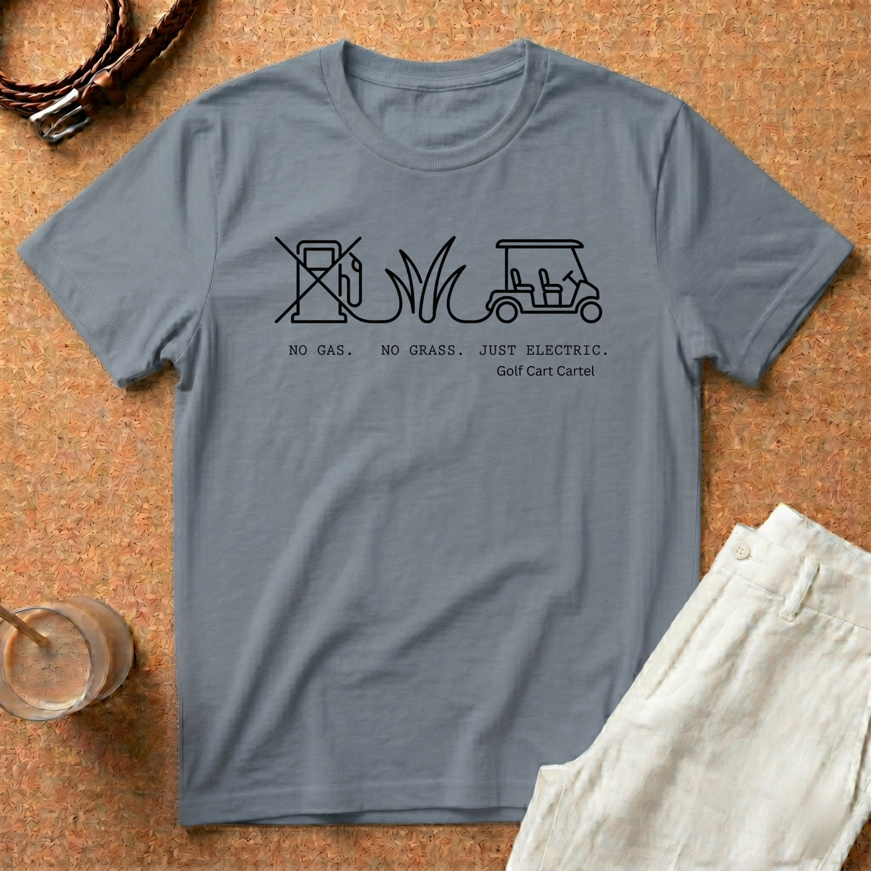 Golf Cart Rules T-Shirt — "Just Electric" Minimalist Golf Graphic Tee