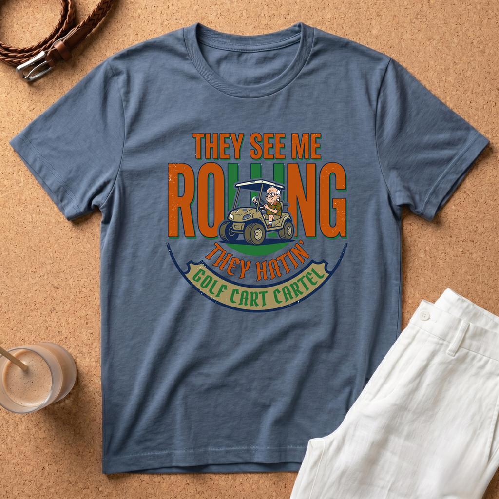 Golf T-Shirt — "They See Me Rolling They Hatin'" Golf Cart Crew Shirt