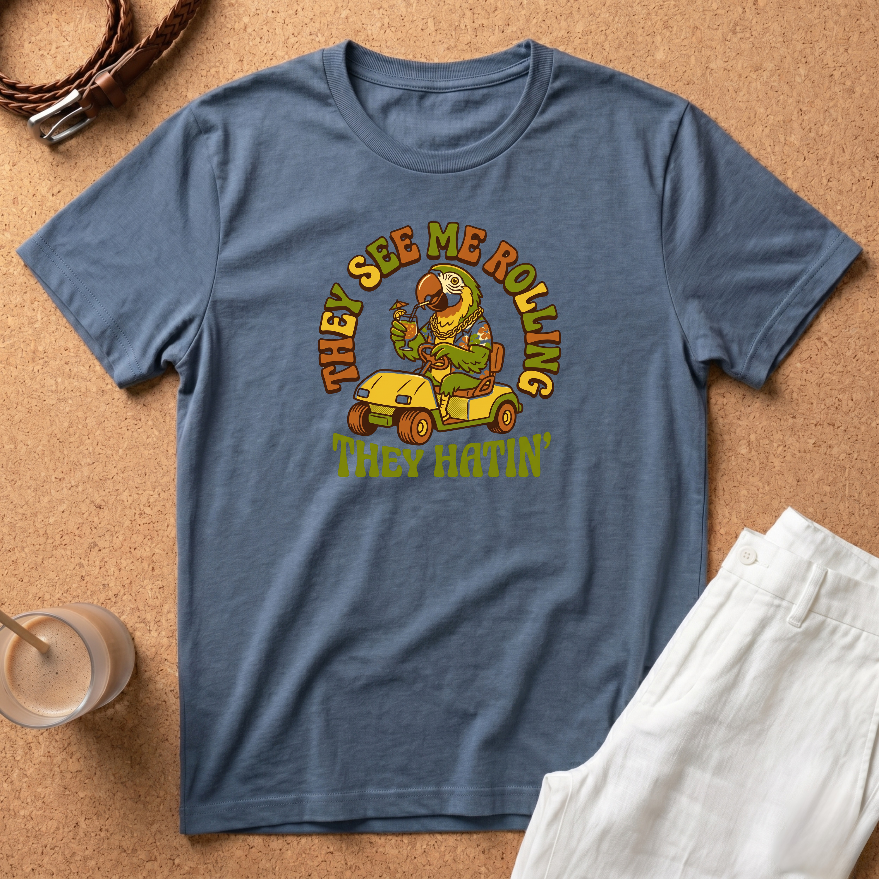They See Me Rolling They Hatin' T-Shirt — Retro Golf Cart Humor Tee