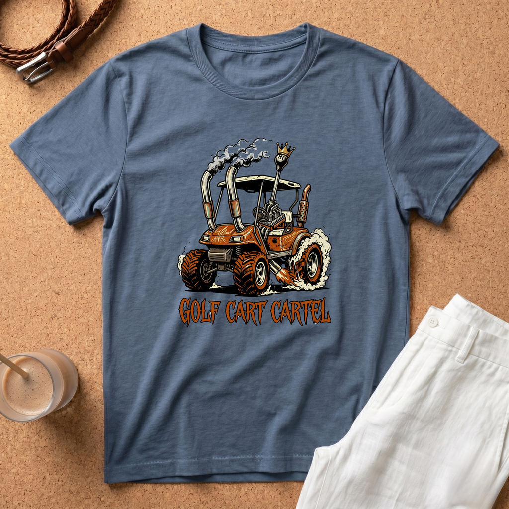 Golf Cart Cartel T-Shirt – Retro Smoking Golf Cart Graphic Tee