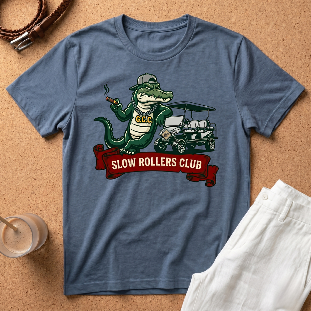 Slow Rollers Club T-Shirt — Vintage Golf Cart Alligator Design