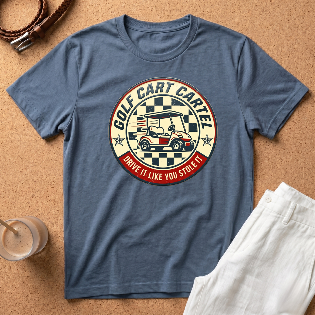 Golf Cart Cartel T-Shirt — "Drive It Like You Stole It" Vintage Golf Tee