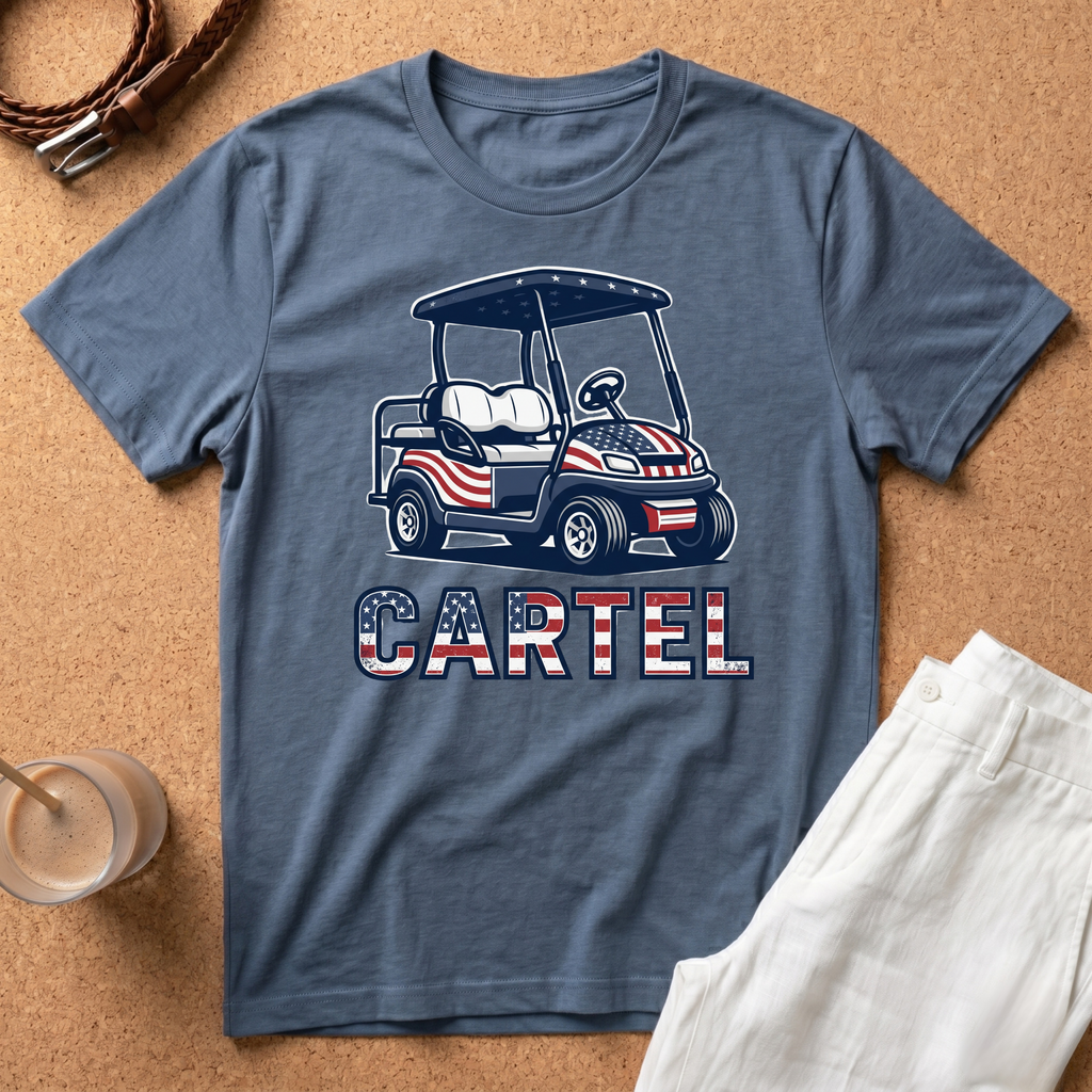 Golf Cart 'Cartel' T-Shirt – Patriotic American Flag Design