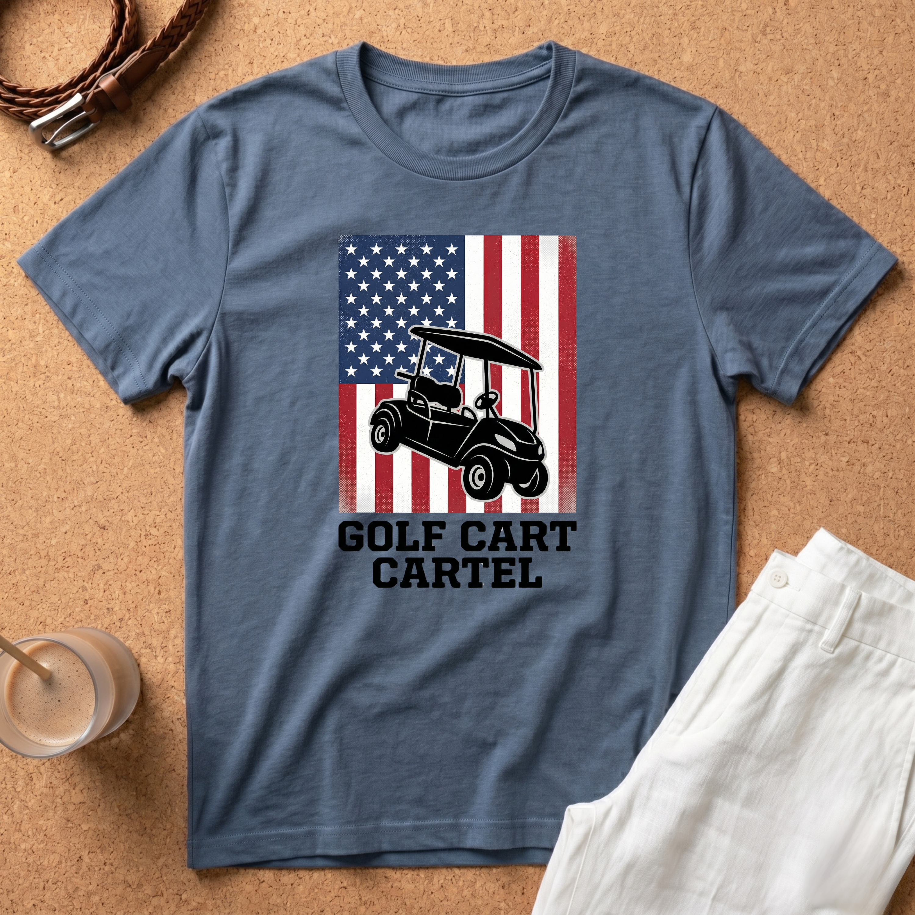 Golf Cart Cartel T-Shirt — "Golf Cart Cartel" American Flag Golf Shirt