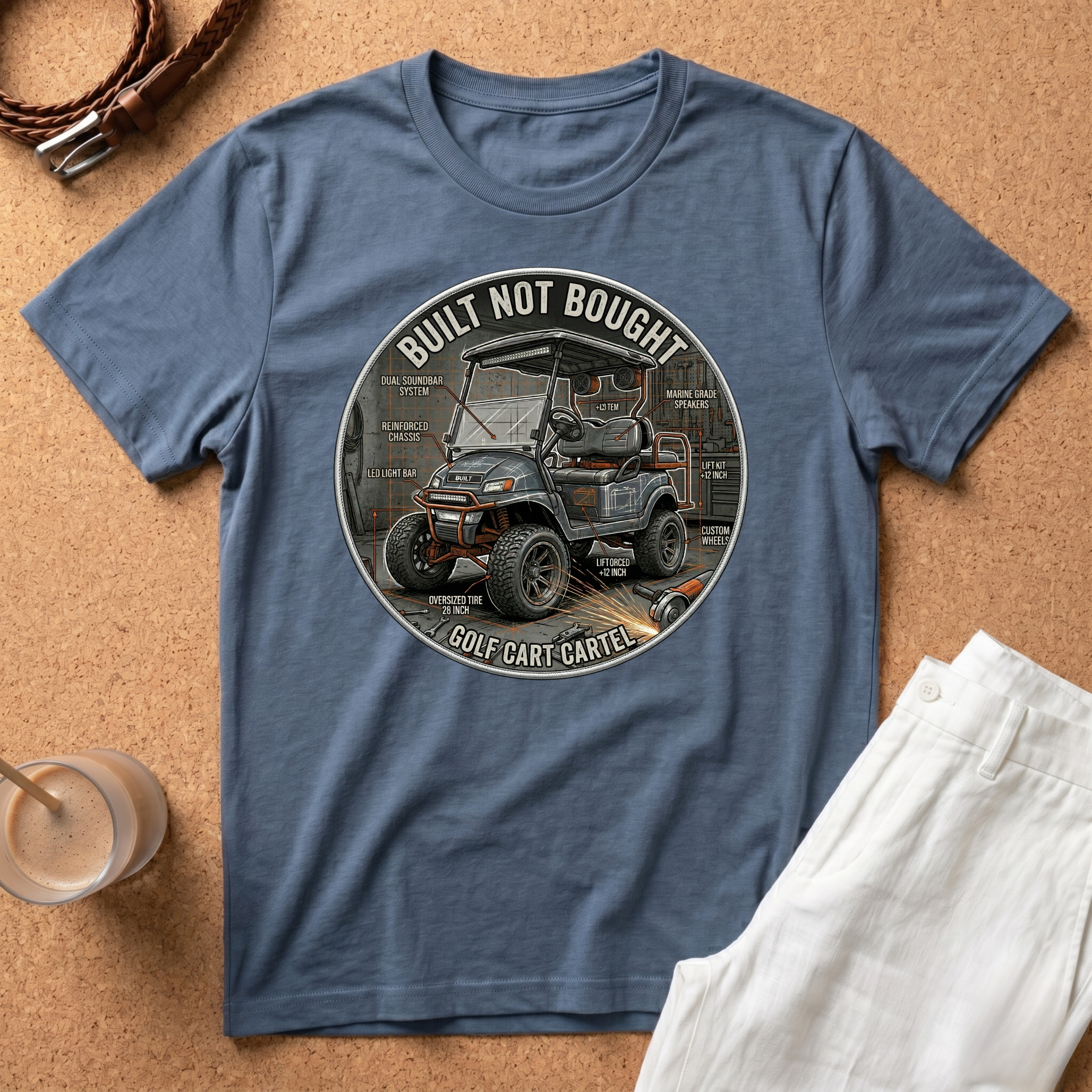 Built Not Bought Golf Cart T-Shirt — Vintage Custom Golf Cart Mechanic Tee