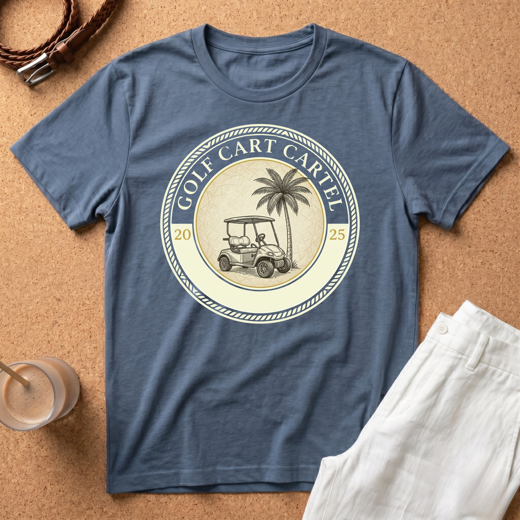 Golf Cart Cartel T-Shirt — Vintage Palm & Cart Design (Since 2025)