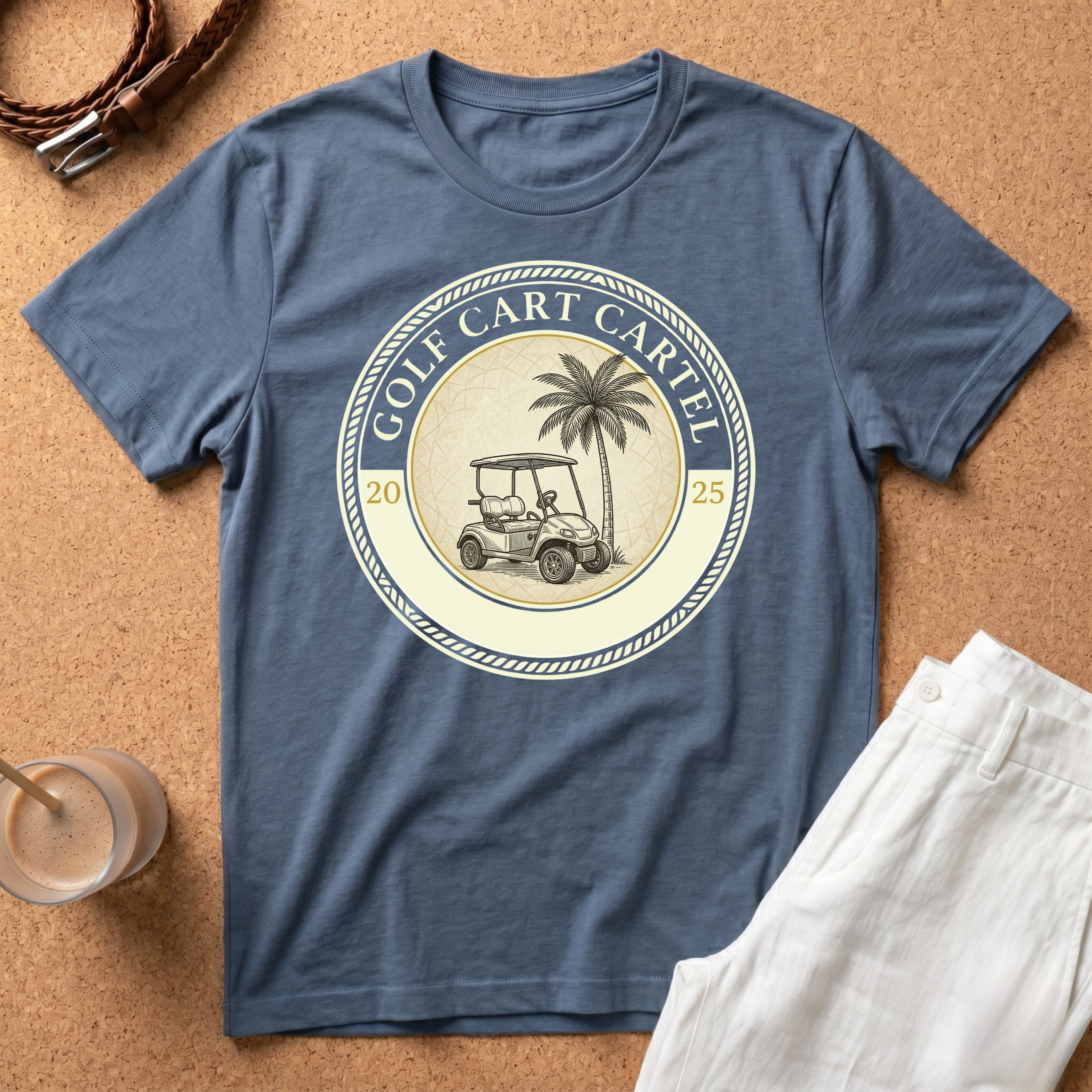Golf Cart Cartel T-Shirt — Vintage Palm & Cart Design (Since 2025)