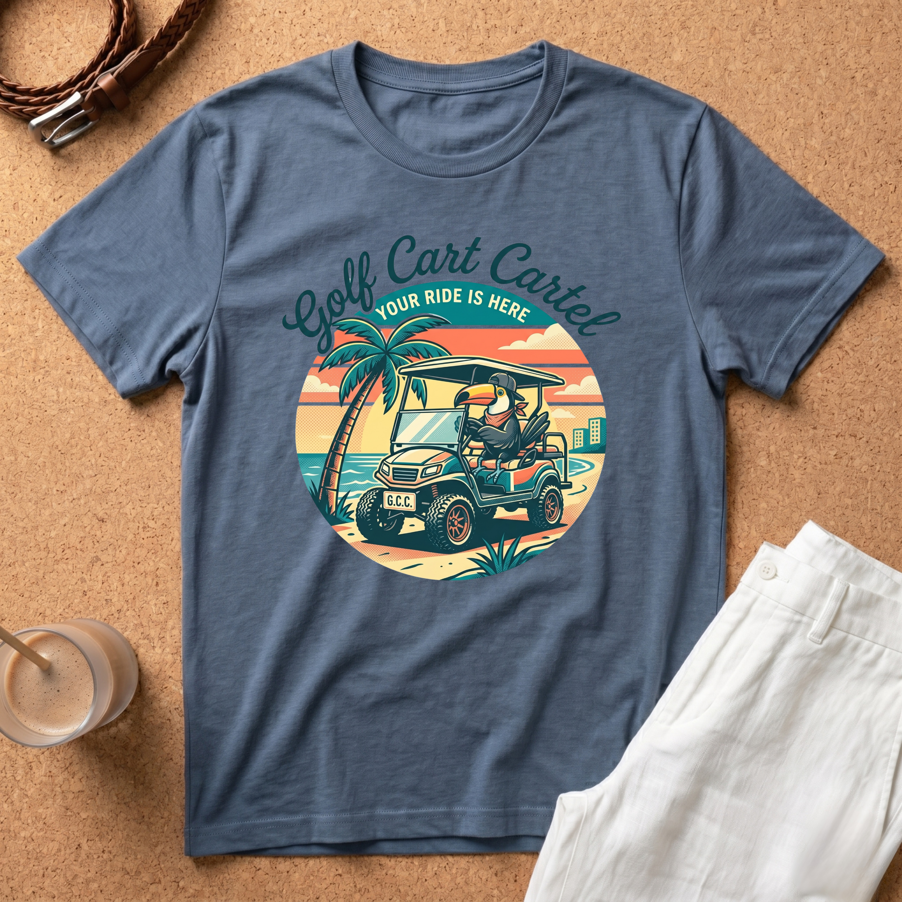 Golf Cart Cartel T-Shirt — Retro Beach Golf Cart Tee ("Your Ride Is Here")