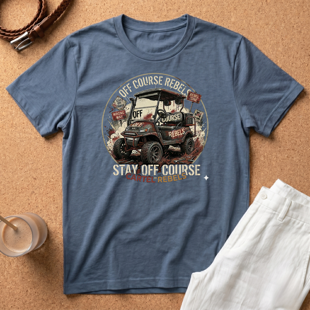 Stay Off Course Rebel T-Shirt – Golf Cart Cartel Adventure