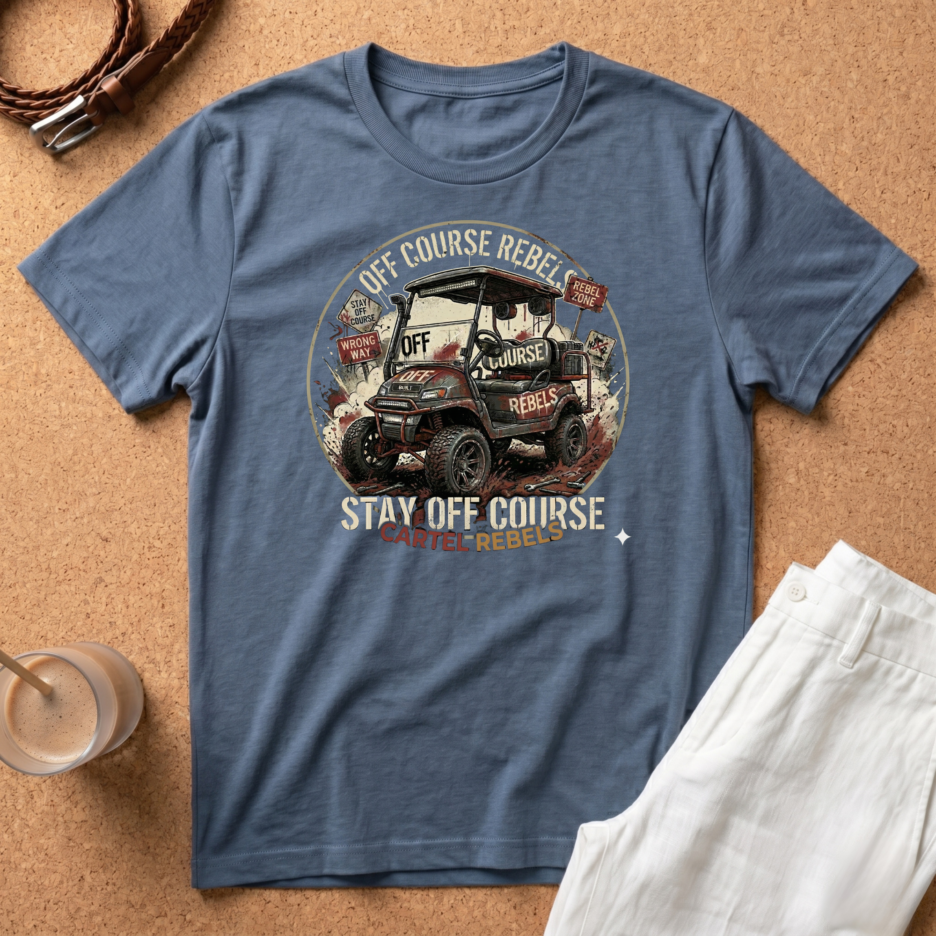 Stay Off Course Rebel T-Shirt – Golf Cart Cartel Adventure