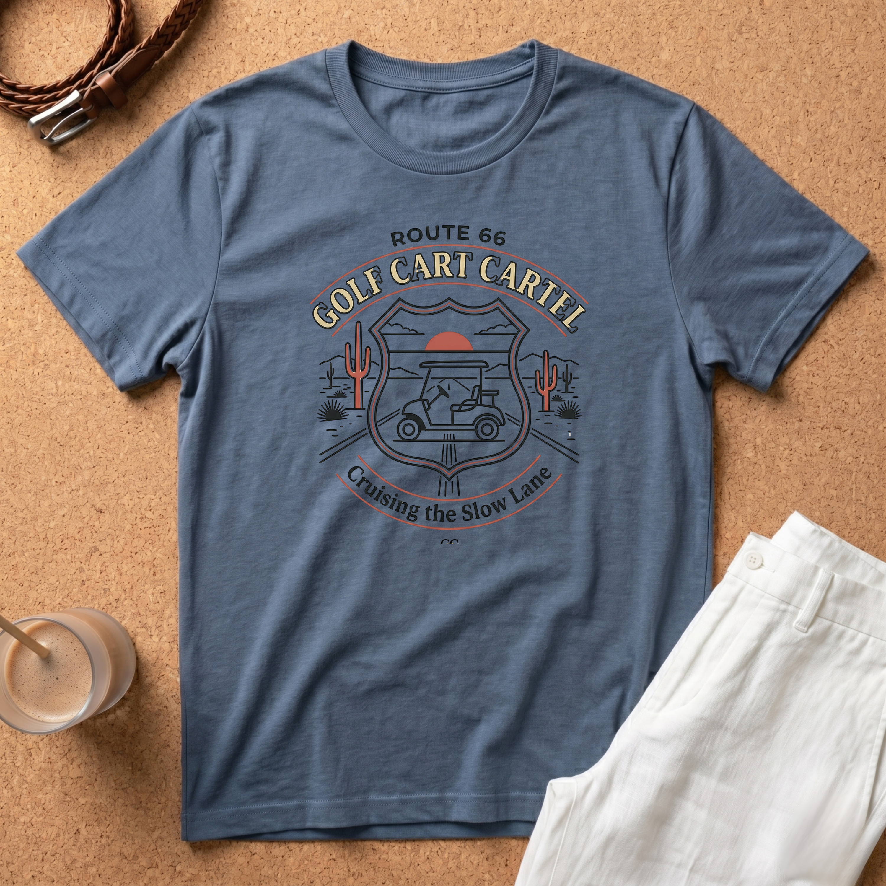Route 66 Golf Cart T-Shirt — "Golf Cart Cartel" Cruising the Slow Lane Graphic Tee