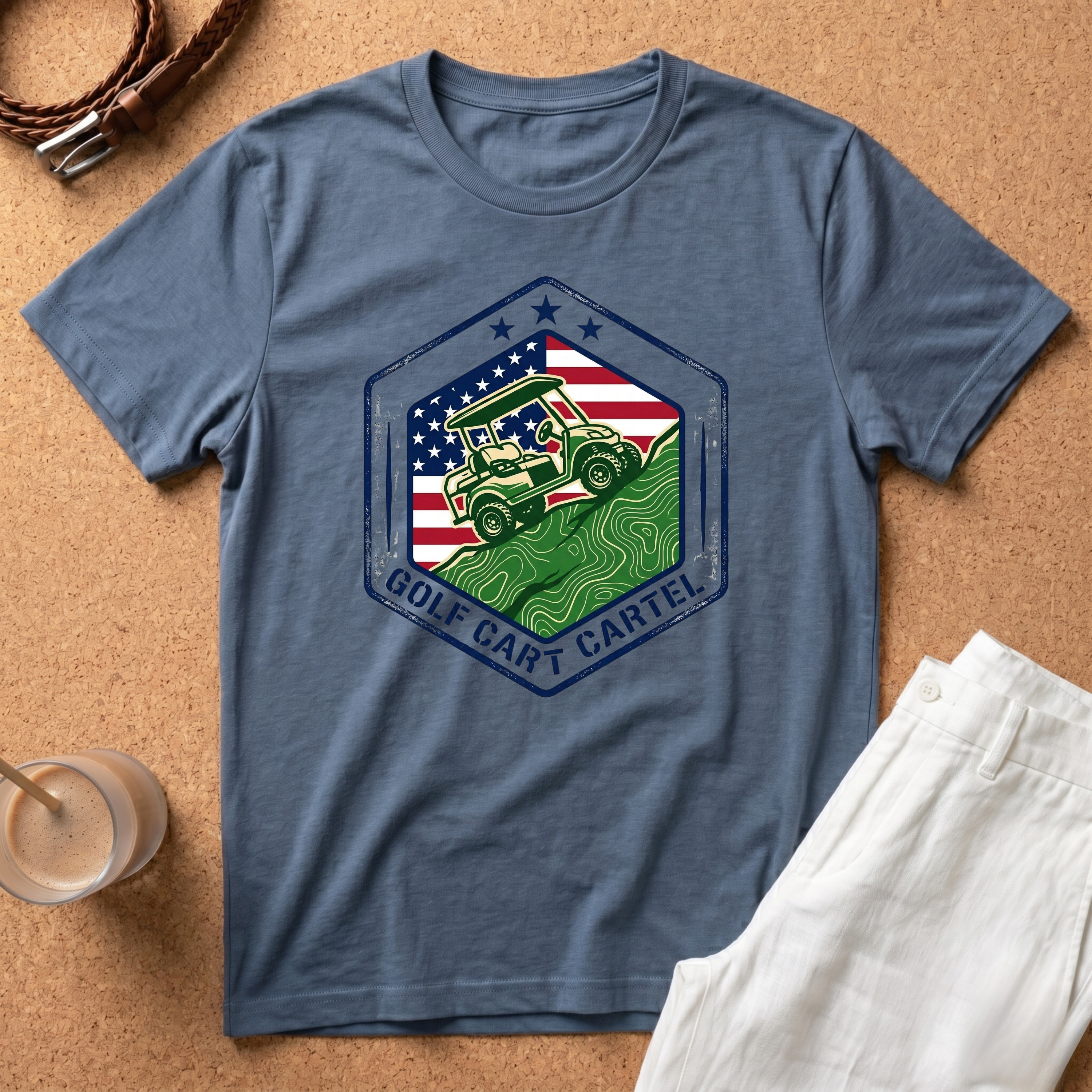 Golf Cart Cartel T‑Shirt — Patriotic American Flag Off‑Road Golf Cart Tee