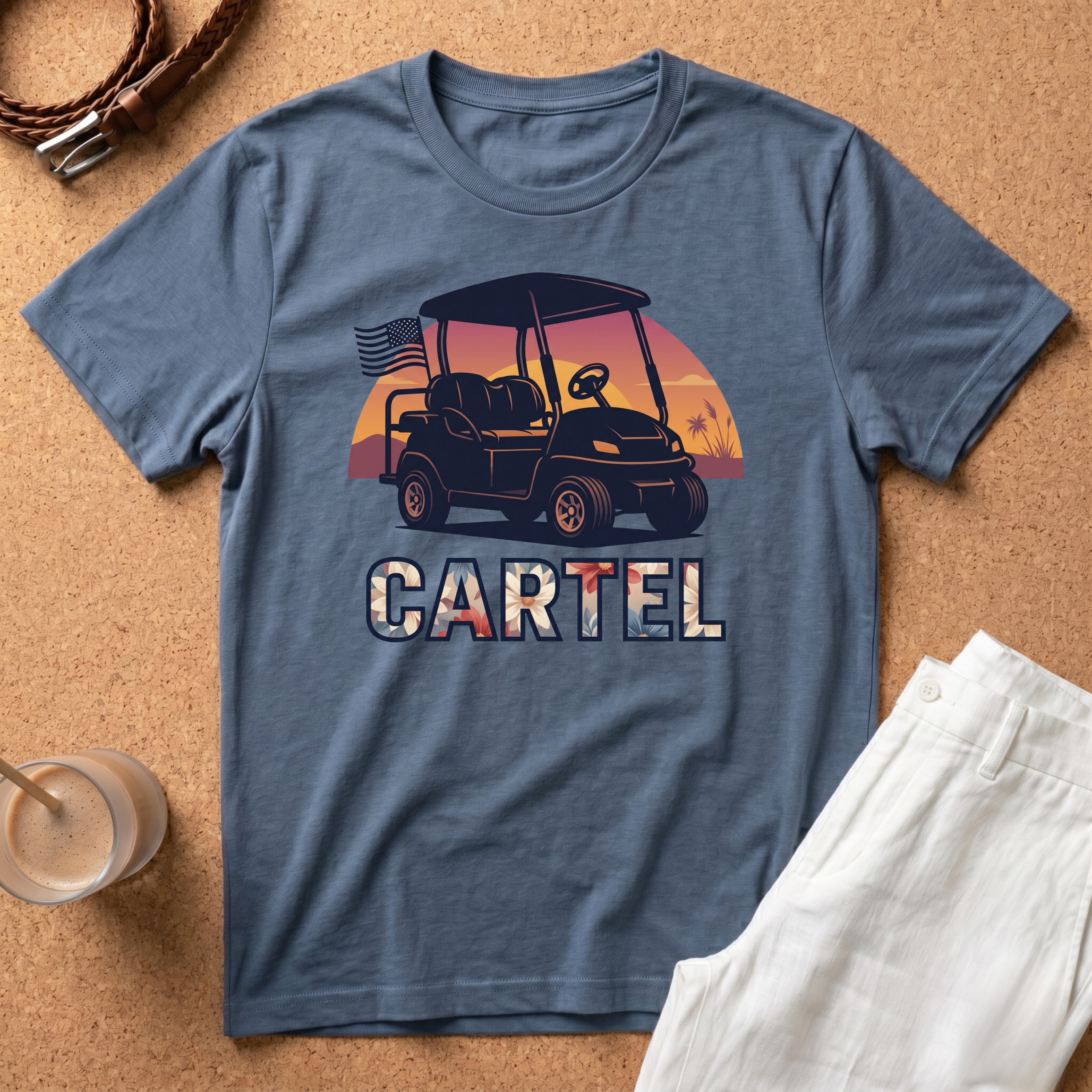 Golf Cart Cartel T-Shirt — Retro Sunset Golf Cart Tee