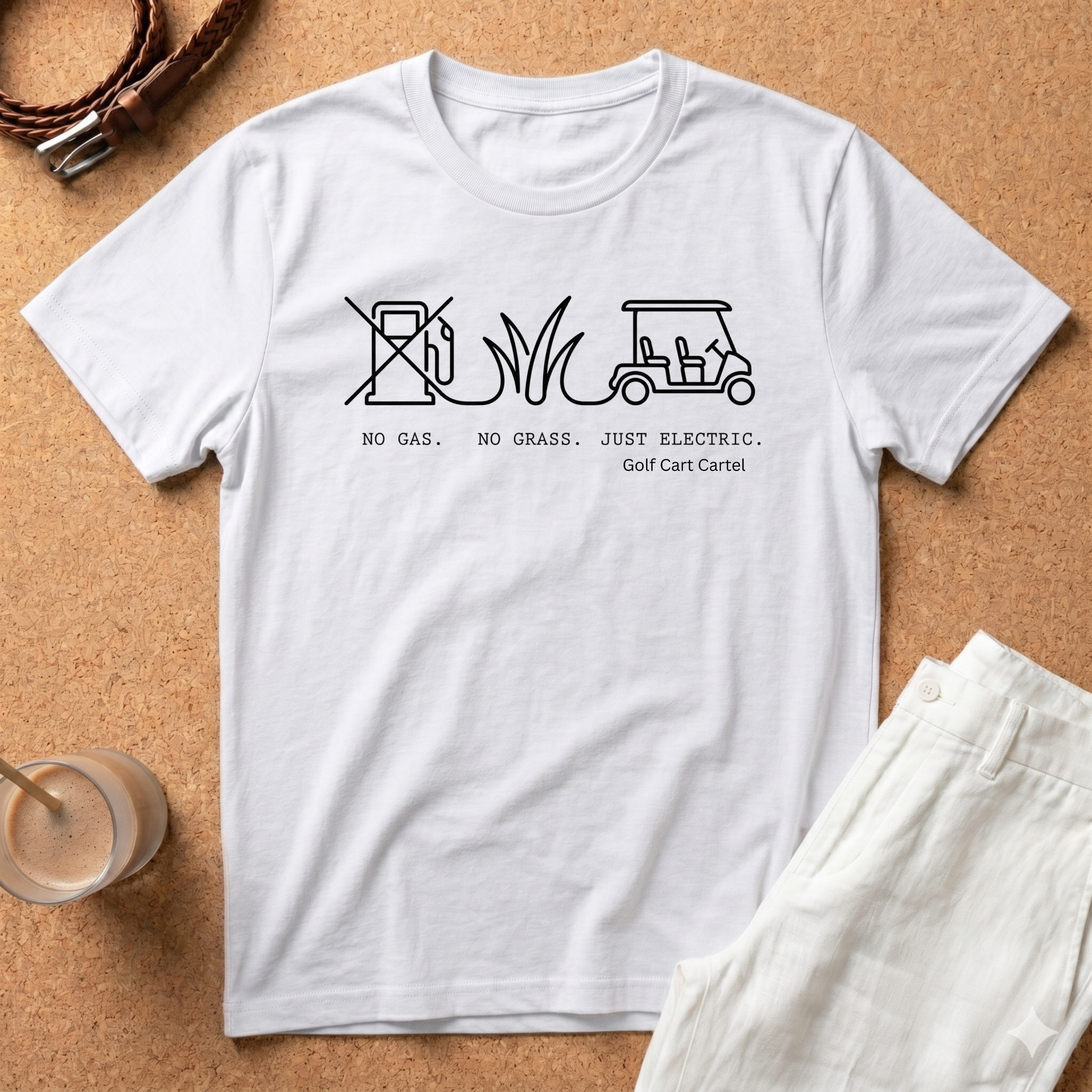 Golf Cart Rules T-Shirt — "Just Electric" Minimalist Golf Graphic Tee