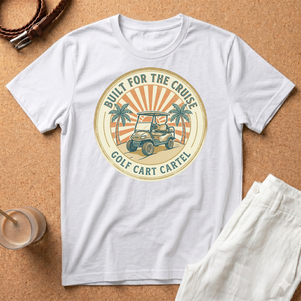 Golf Cart T-Shirt — "Built for the Cruise" Vintage Palm Design