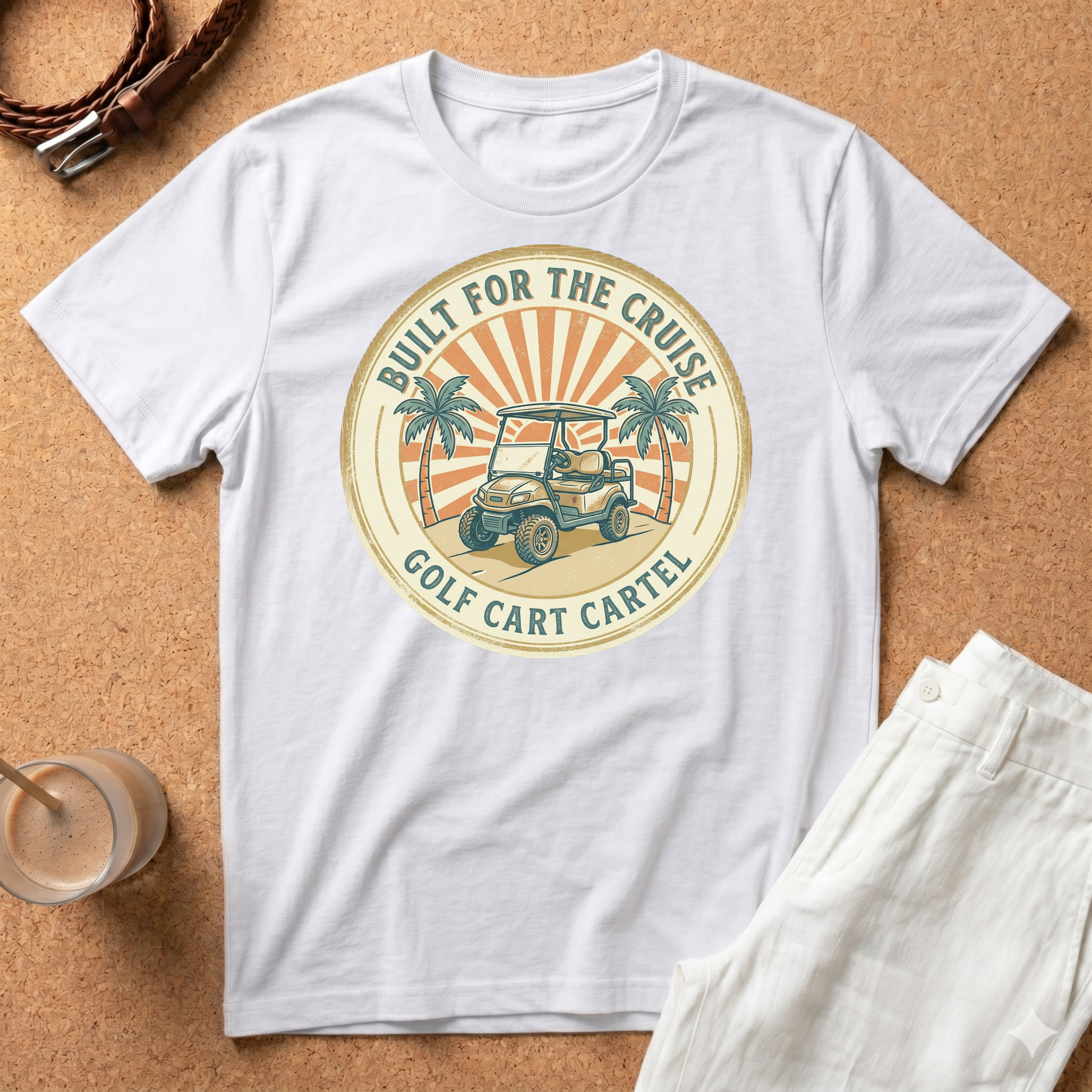 Golf Cart T-Shirt — "Built for the Cruise" Vintage Palm Design