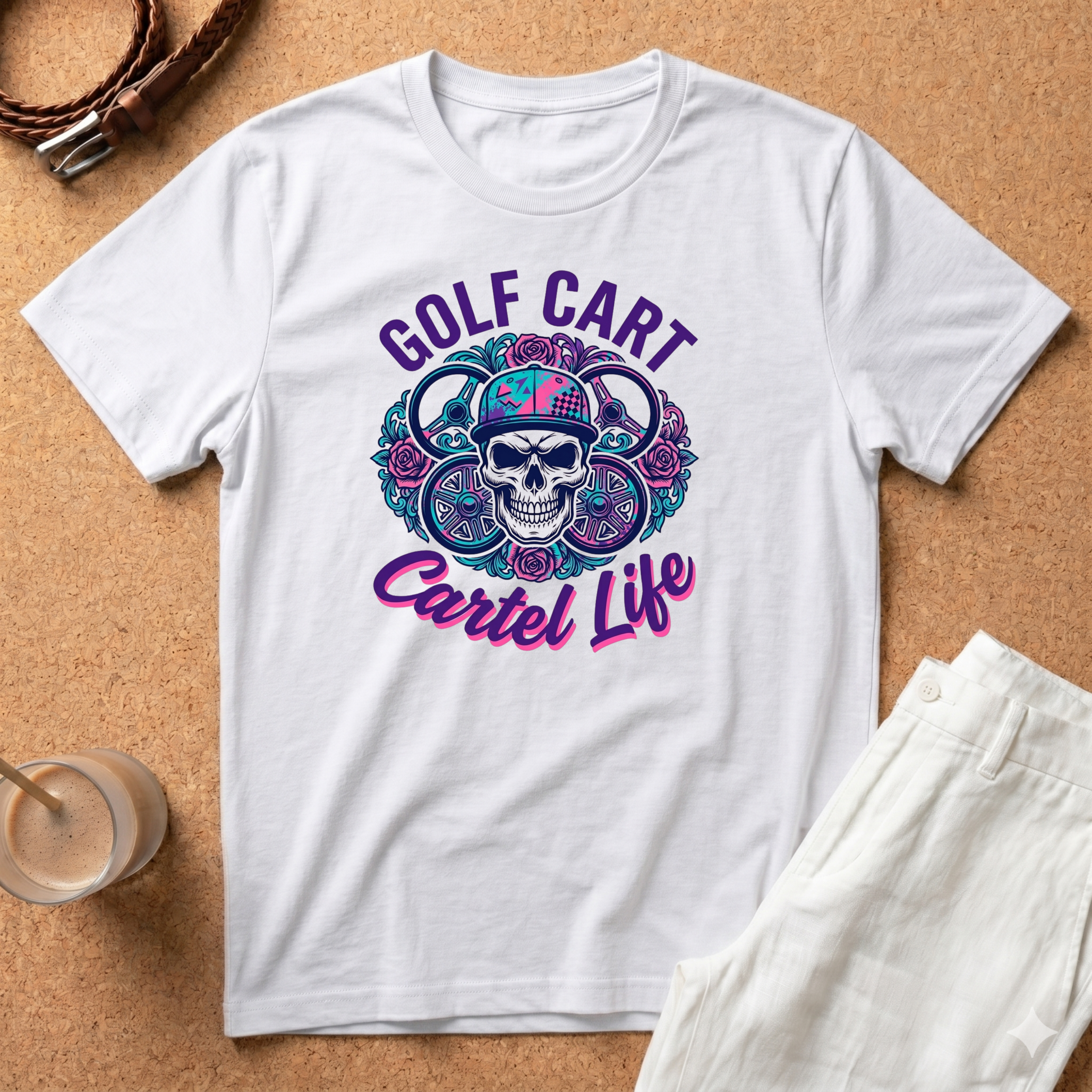 Golf Cart T-Shirt — "Cartel Life" Skull & Floral Graphic Tee