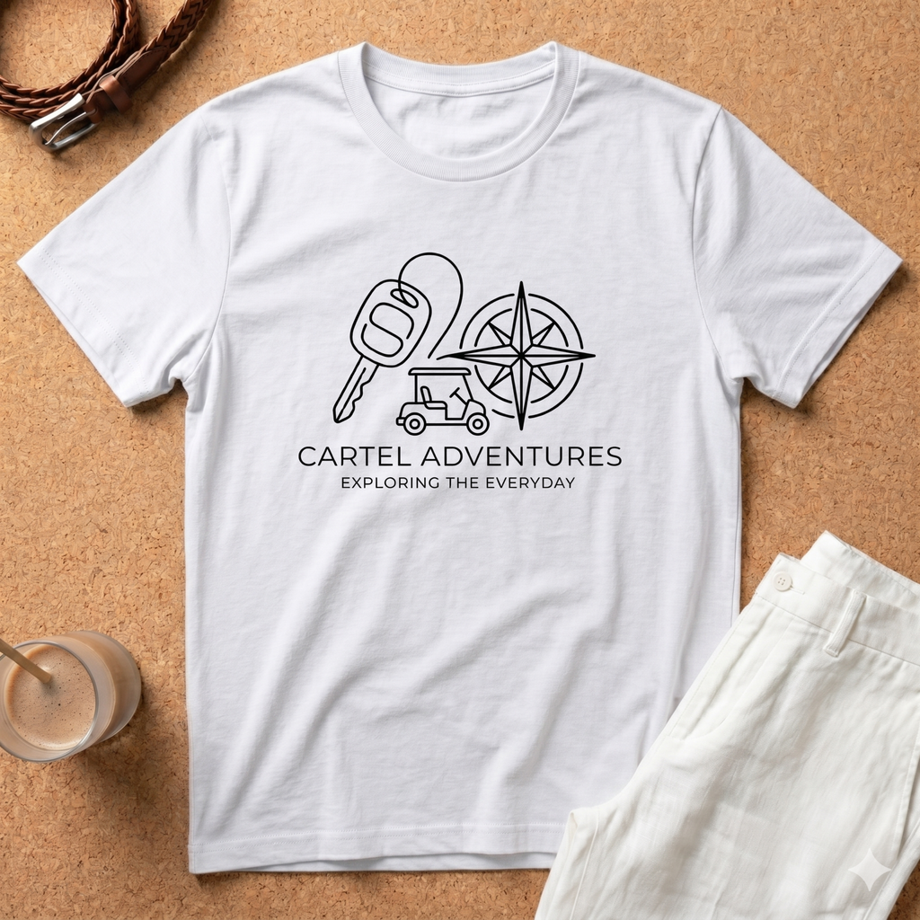 Cartel Adventures T-Shirt – 'Exploring the Everyday' Compass & Keys Travel Tee