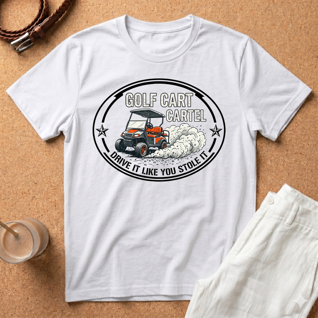 Golf Cart Cattle T-Shirt — “Drive It Like You Stole It” Vintage Golf Cart Tee