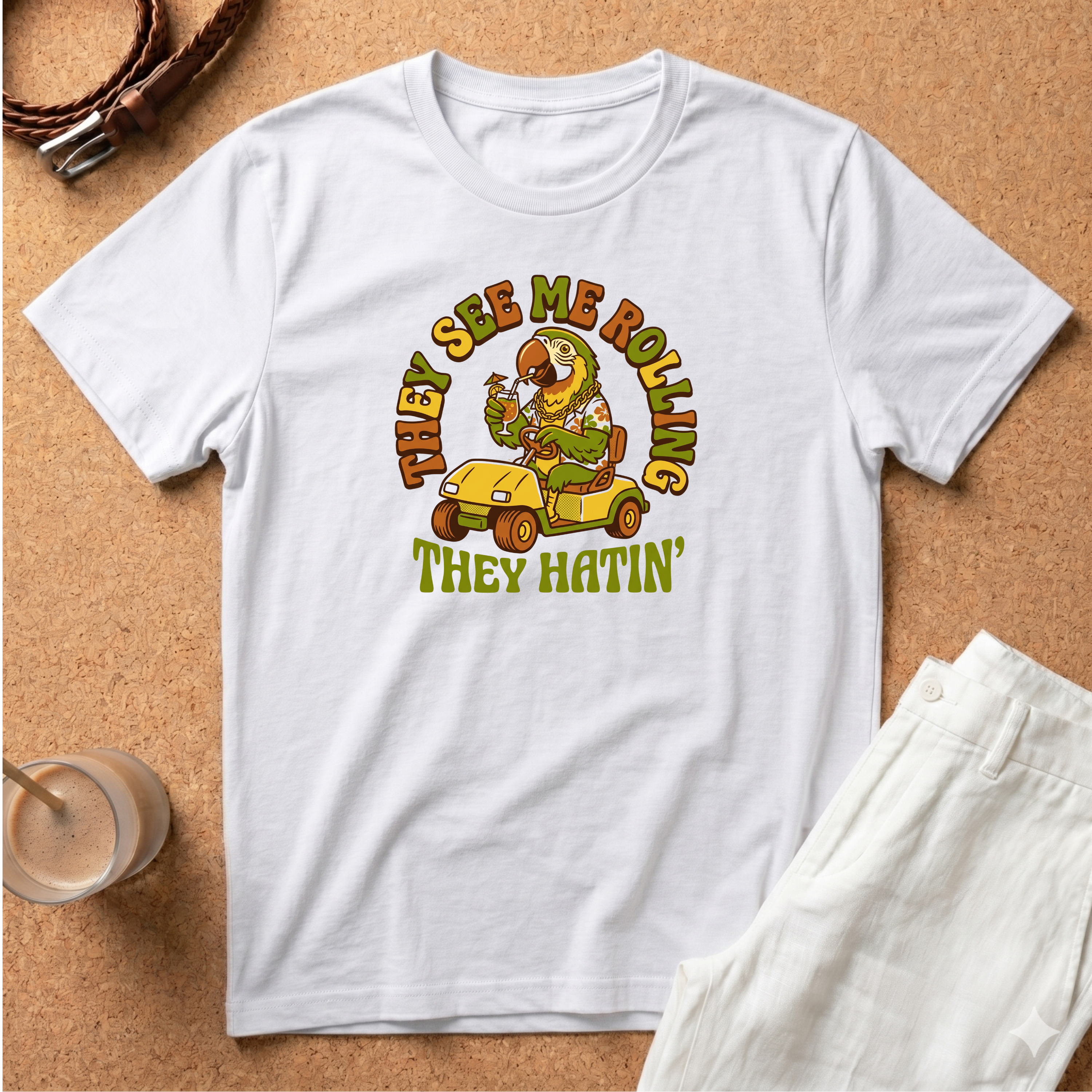 They See Me Rolling They Hatin' T-Shirt — Retro Golf Cart Humor Tee