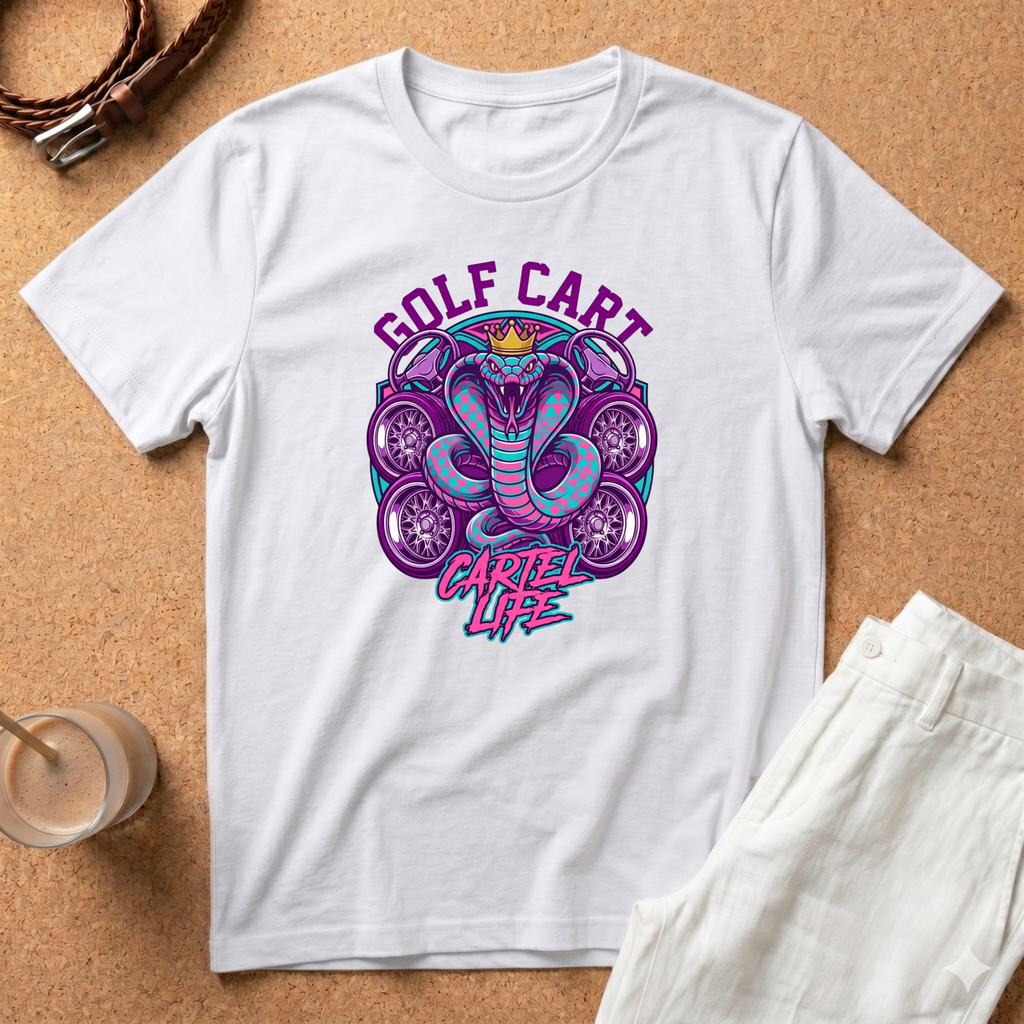 Golf Cart Cobra T-Shirt — 'Cartel Life' Retro Golfing Graphic Tee
