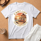 Golf Cart Life Sunset T-Shirt — "Cart Life: Golf Cart Cartel" Retro Beach Tee