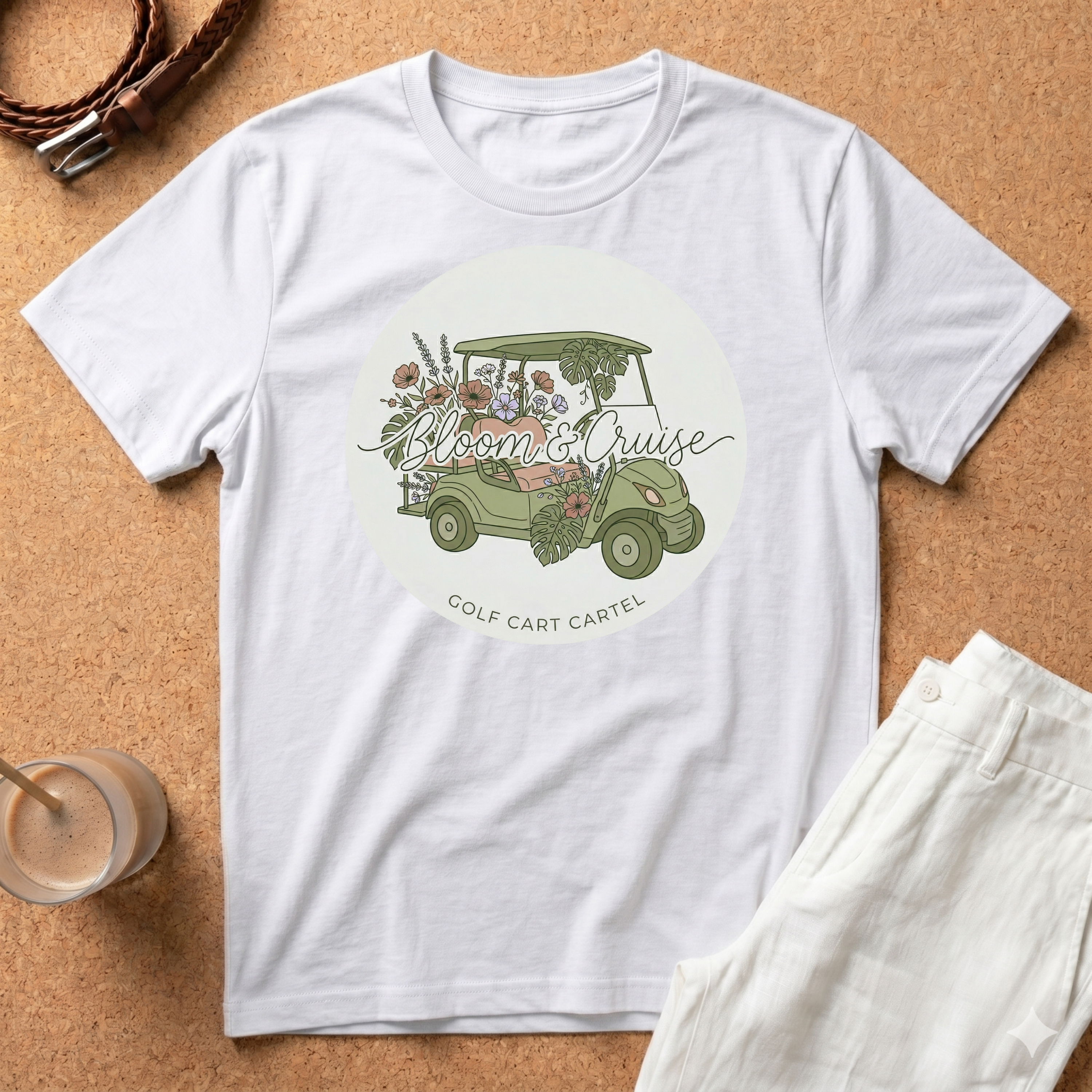 Golf Cart Cruise T-Shirt — Retro Floral Golf Cart Graphic Tee