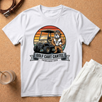 Golf Cart Cartel T-Shirt — Retro Sunset Golf Cart Graphic