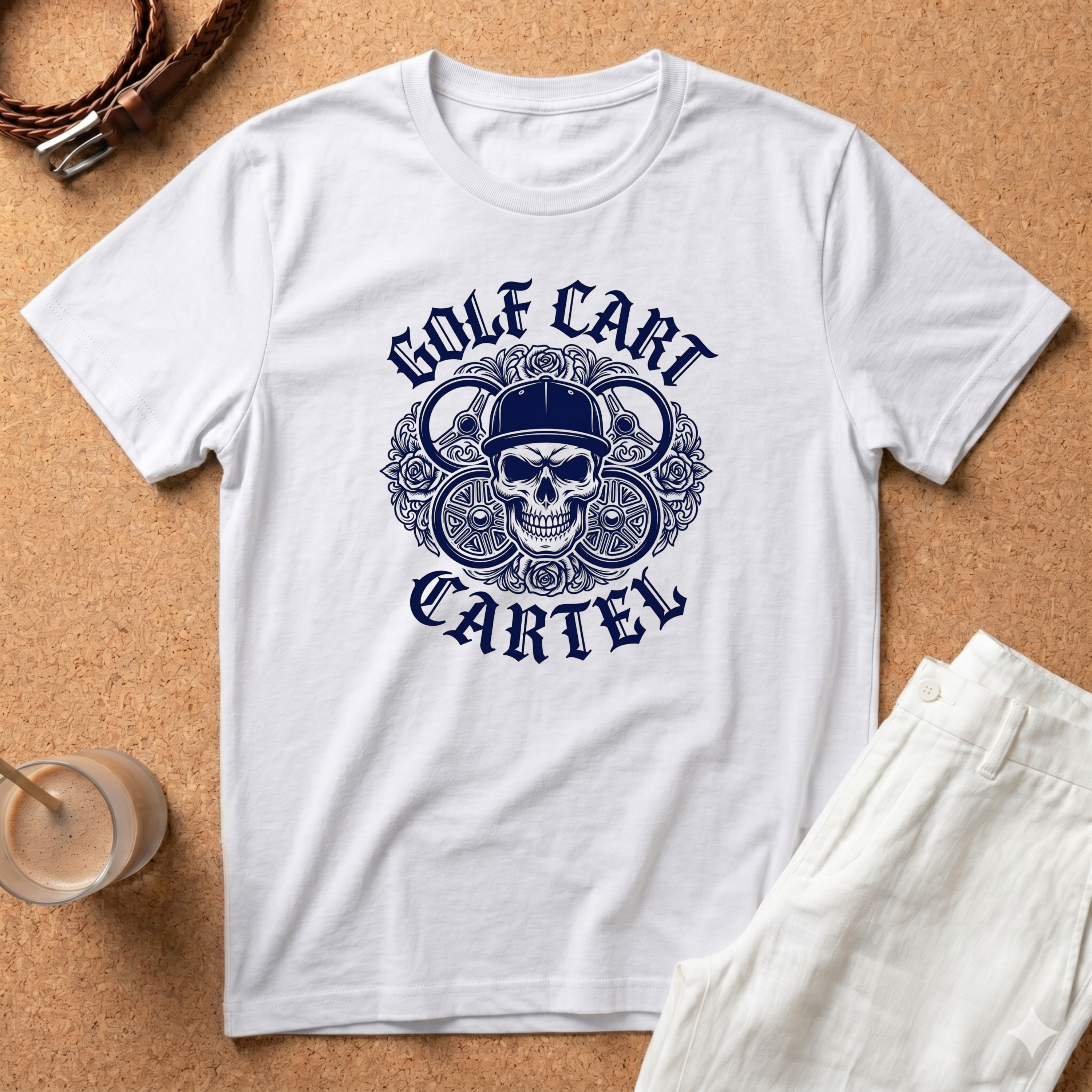 Golf Cart Cartel Skull T-Shirt — Vintage Golfing Crew Tee