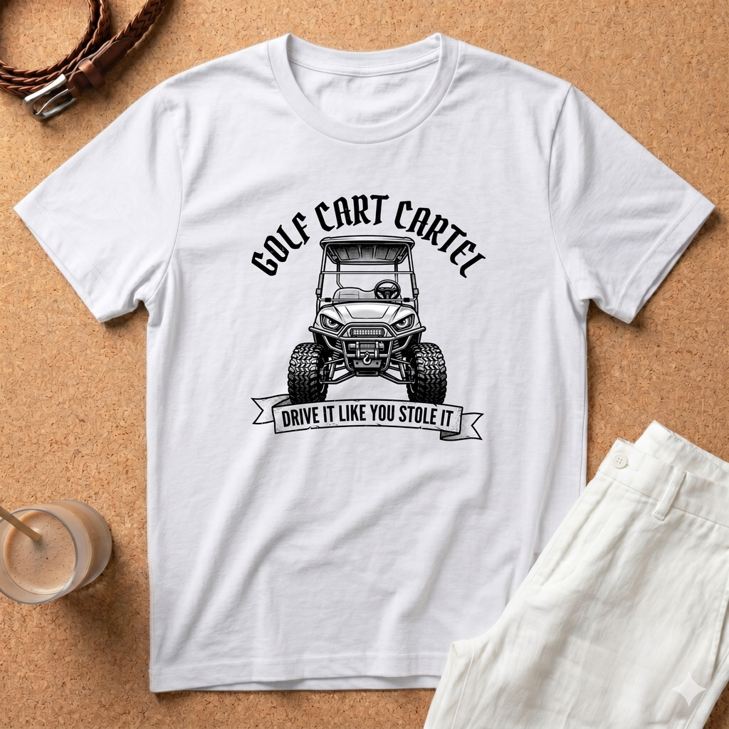 Golf Cart T-Shirt — "Golf Cart Cartel: Drive It Like You Stole It" Graphic Tee