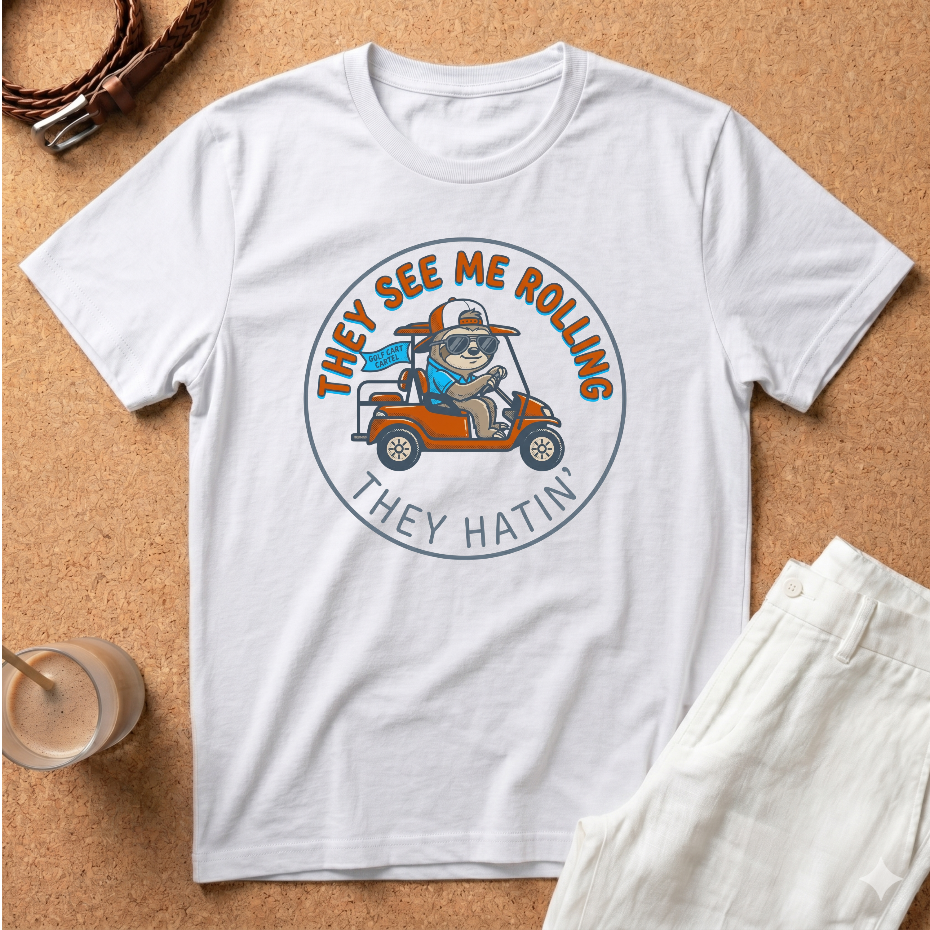 They See Me Rolling Golf Cart T-Shirt — Funny Sloth ‘They Hatin’ Design