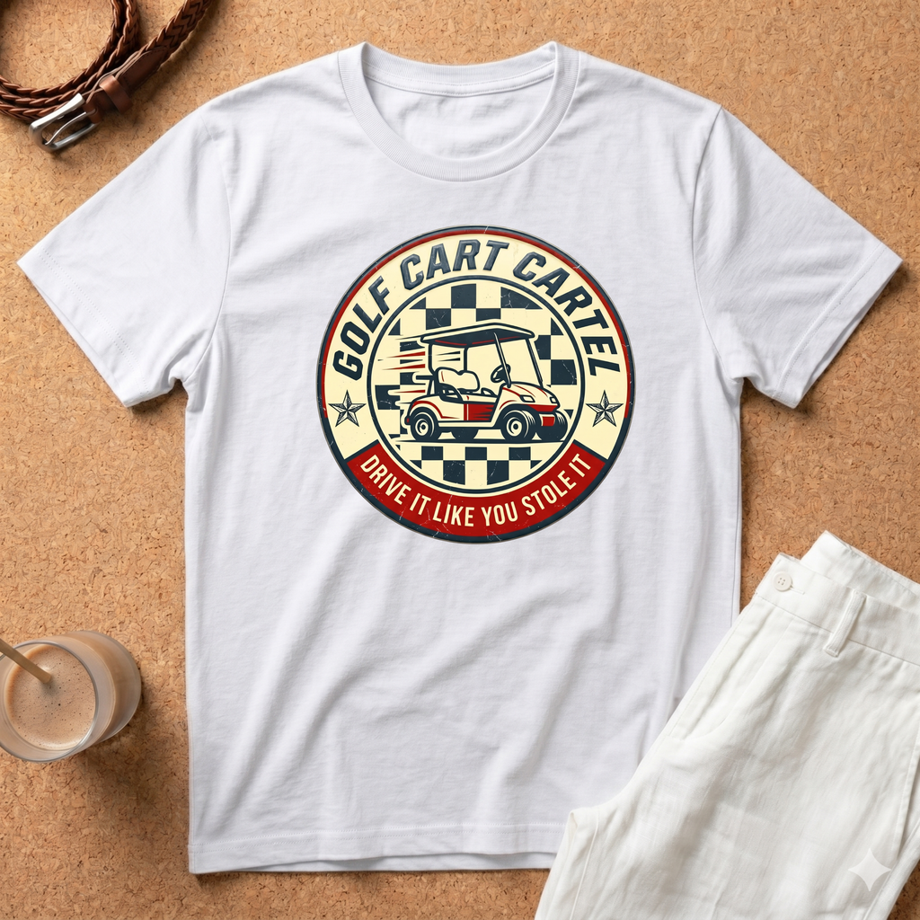 Golf Cart Cartel T-Shirt — "Drive It Like You Stole It" Vintage Golf Tee