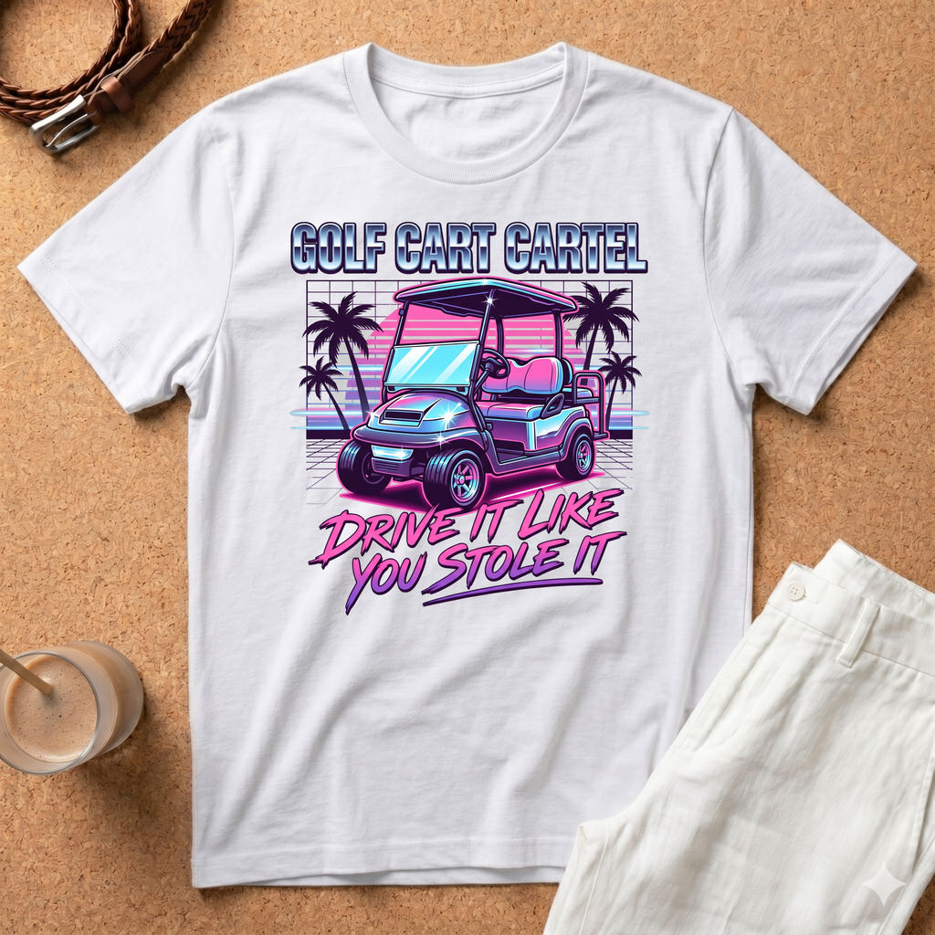 Golf Cart T-Shirt — "Golf Cart Cartel: Drive It Like You Stole It" Retro
